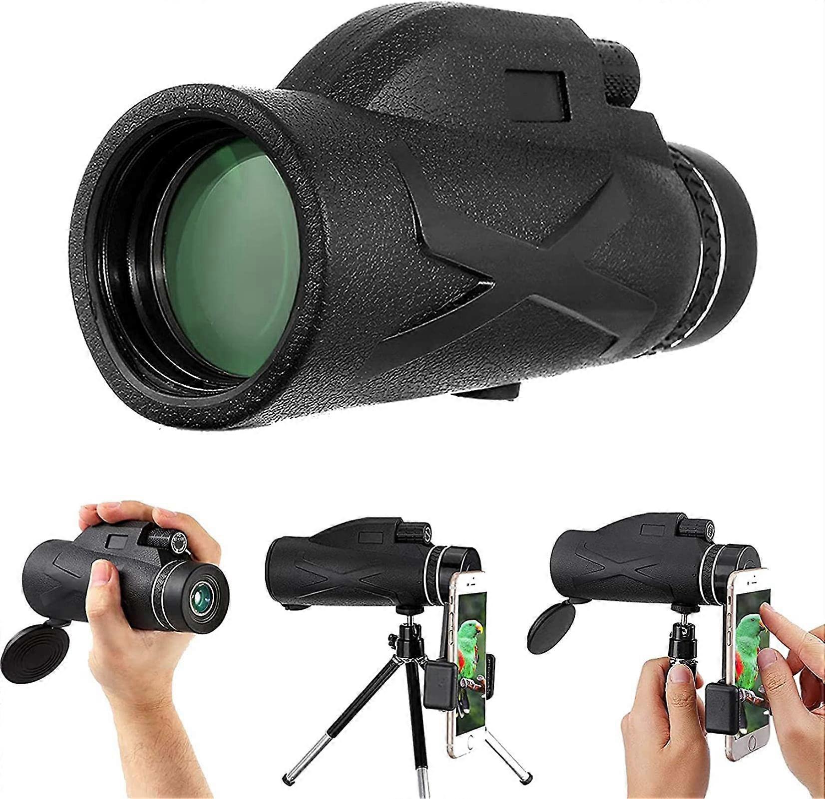 80x100 HD Monocular Telescope, Waterproof with Smartphone Holder, BAK4 Prism, FMC Lens