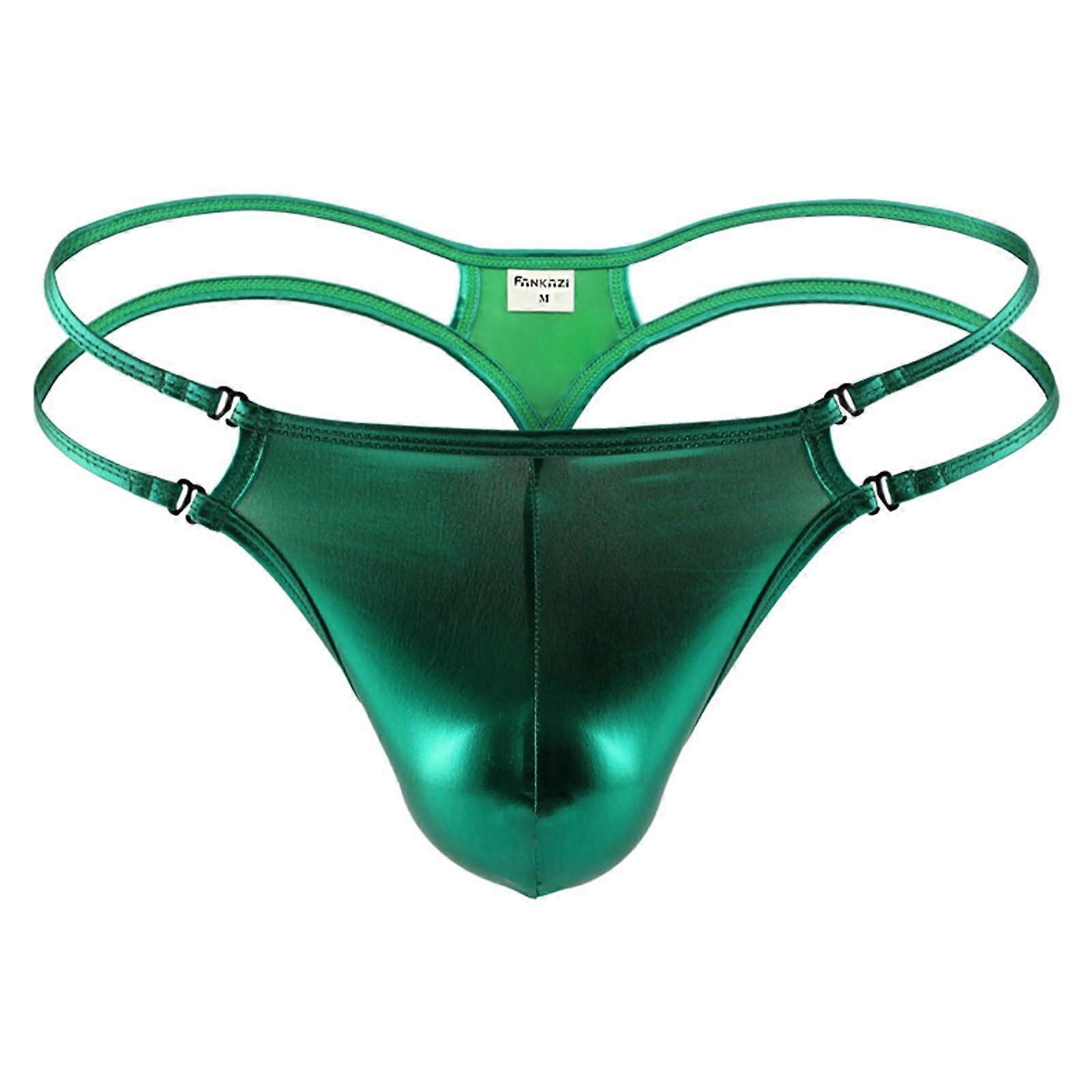 Men's Underwear G-String Thong Low Rise Green Size M, Transparent Ice Silk Material, Comfortable Fit
