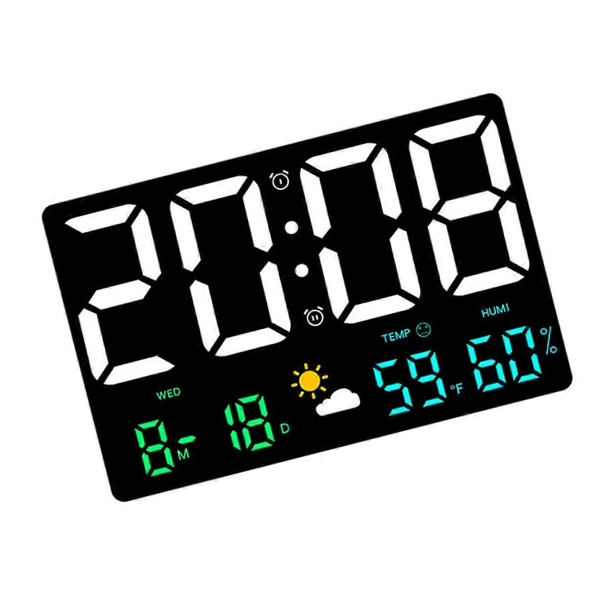 Bedroom Clocks Large Modern LED Wall Clock for Living Room, Digital Temperature Display, Black Plastic Design
