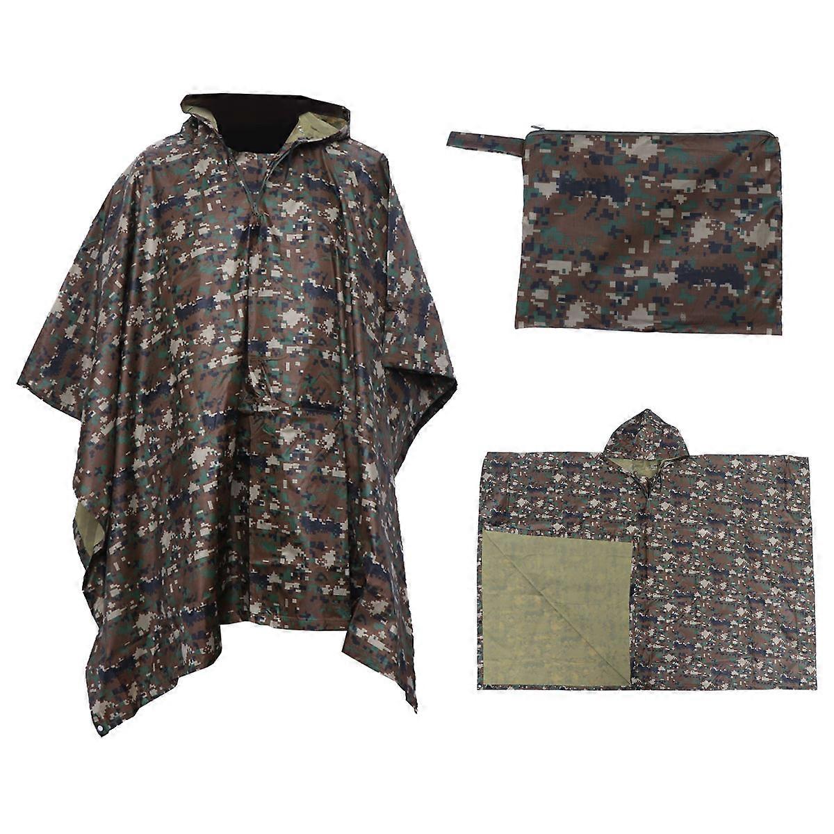 Camo Rain Suit One Design Tent Mat Rain Poncho for Adults Hiking Fishing Camping Digital Camouflage 140.00X100.00X0.20CM Windproof 1Set