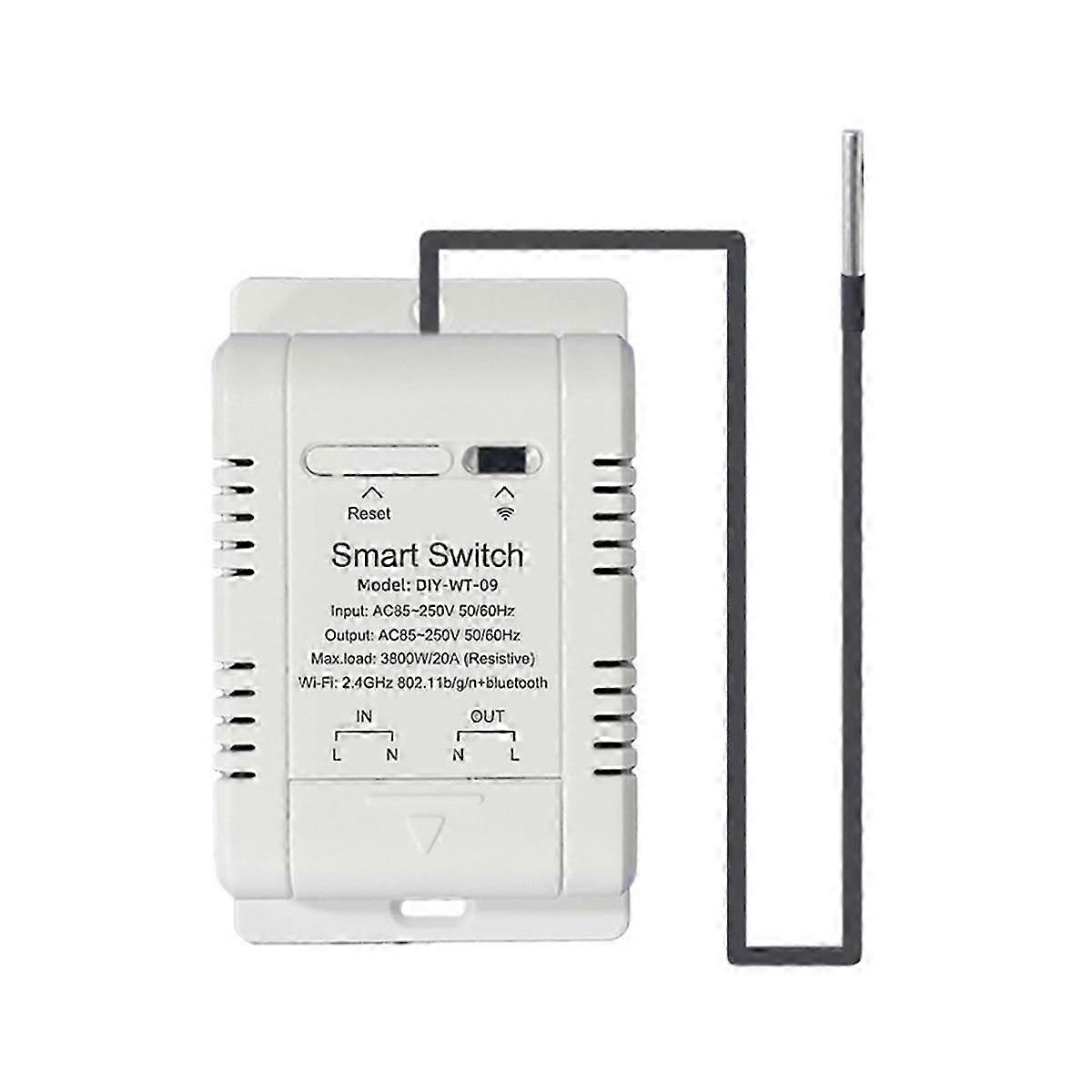 Smart temperaturbryter WIFI 20A med temperatursensor sanntids temperaturovervåking for fisk