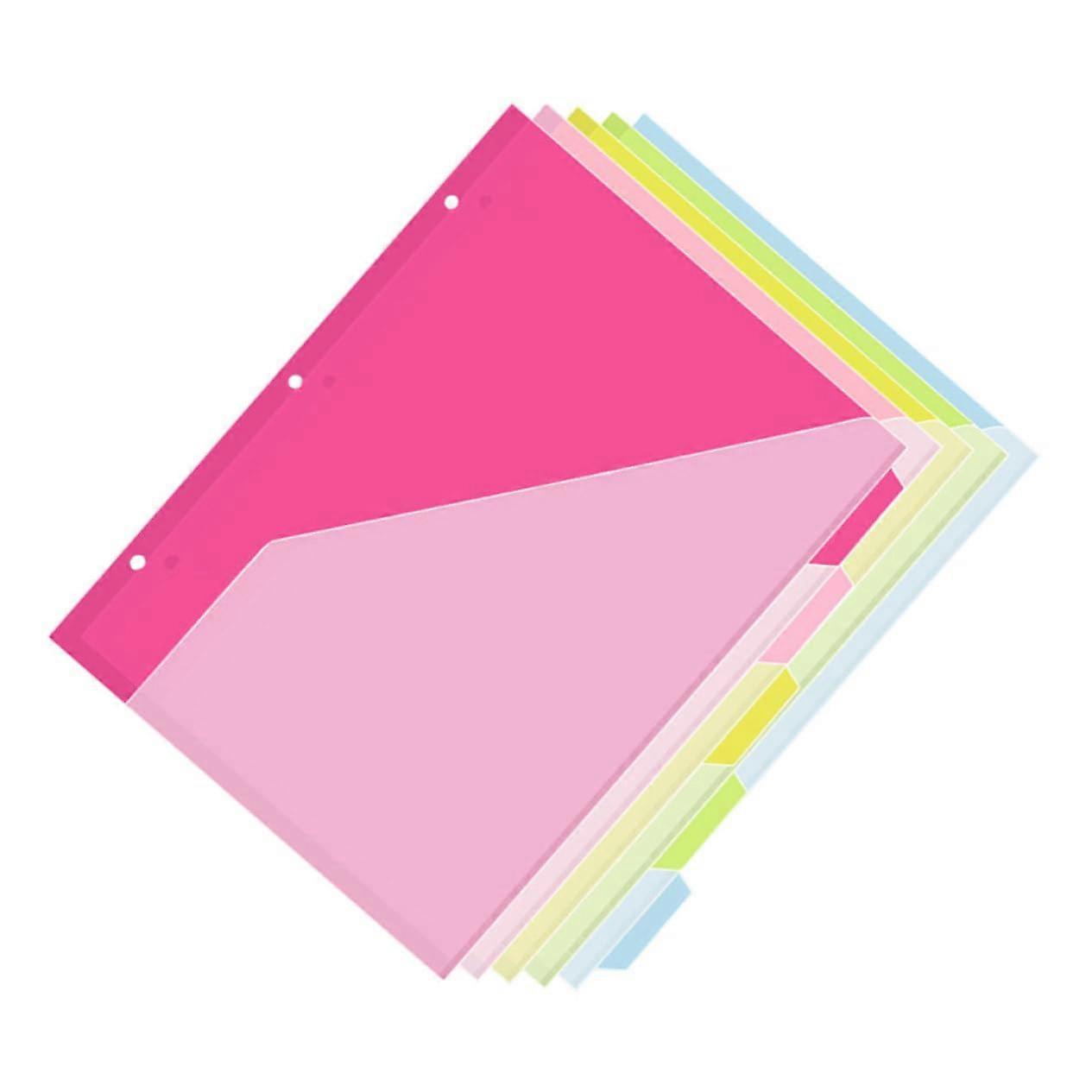 Three-Hole Folder Page Dividers Pack of 5 with Pockets in Pastel Tones, Durable PP Material, Compatible with Standard Notebooks