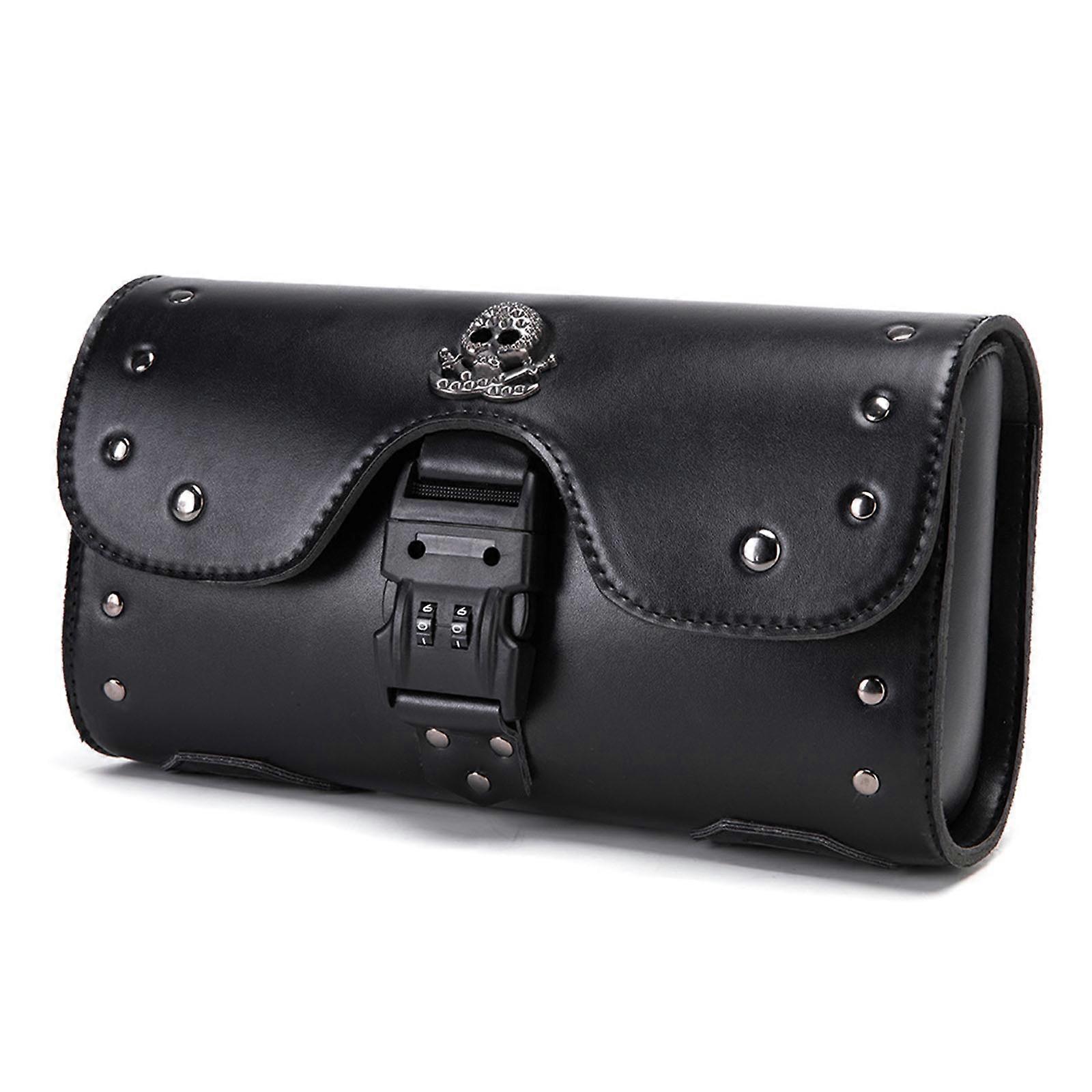 Waterproof Motorcycle Fork Handlebar Bag With Anti Theft Lock PU Leather Storage For Tools Accessories Mobile Phone Keys Multicolor