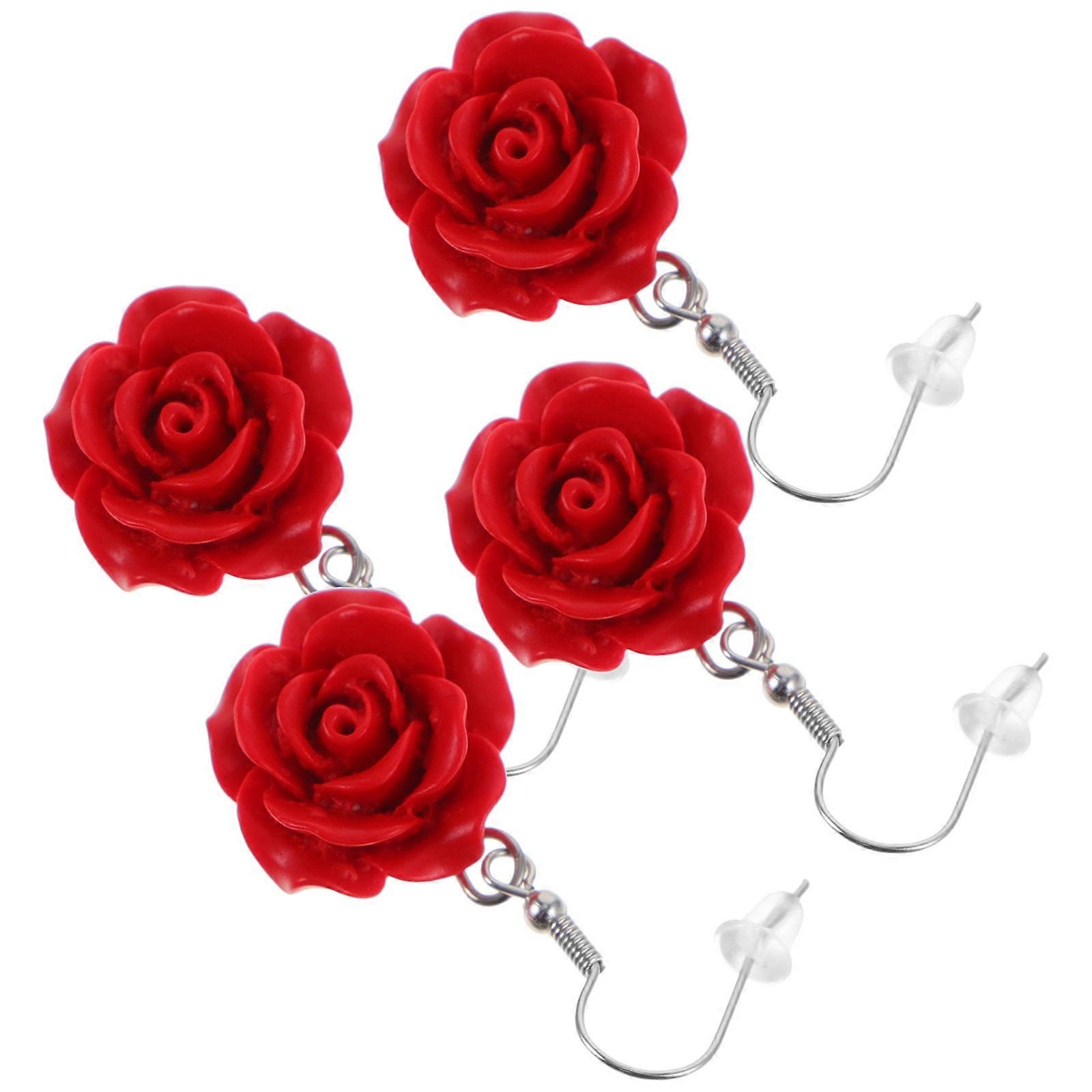 ユニークなエスニックデザインの女性のための2ペアの赤い合成繊維と金属のイヤリング軽量