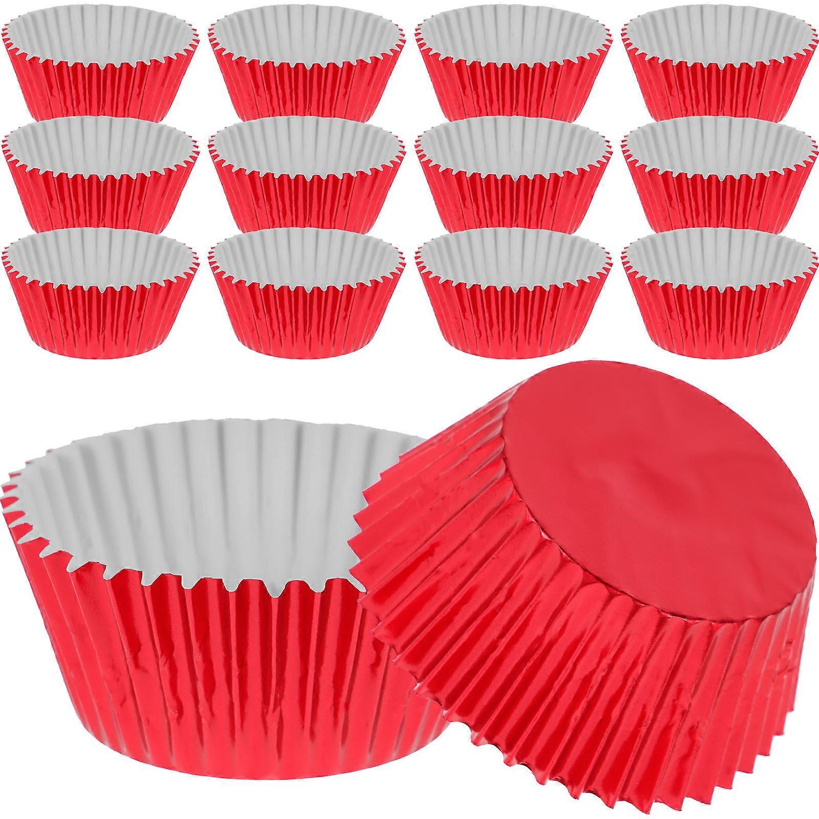Red Disposable Paper Cupcake Liners for Baking and Parties with Bright Color Designs 100pcs