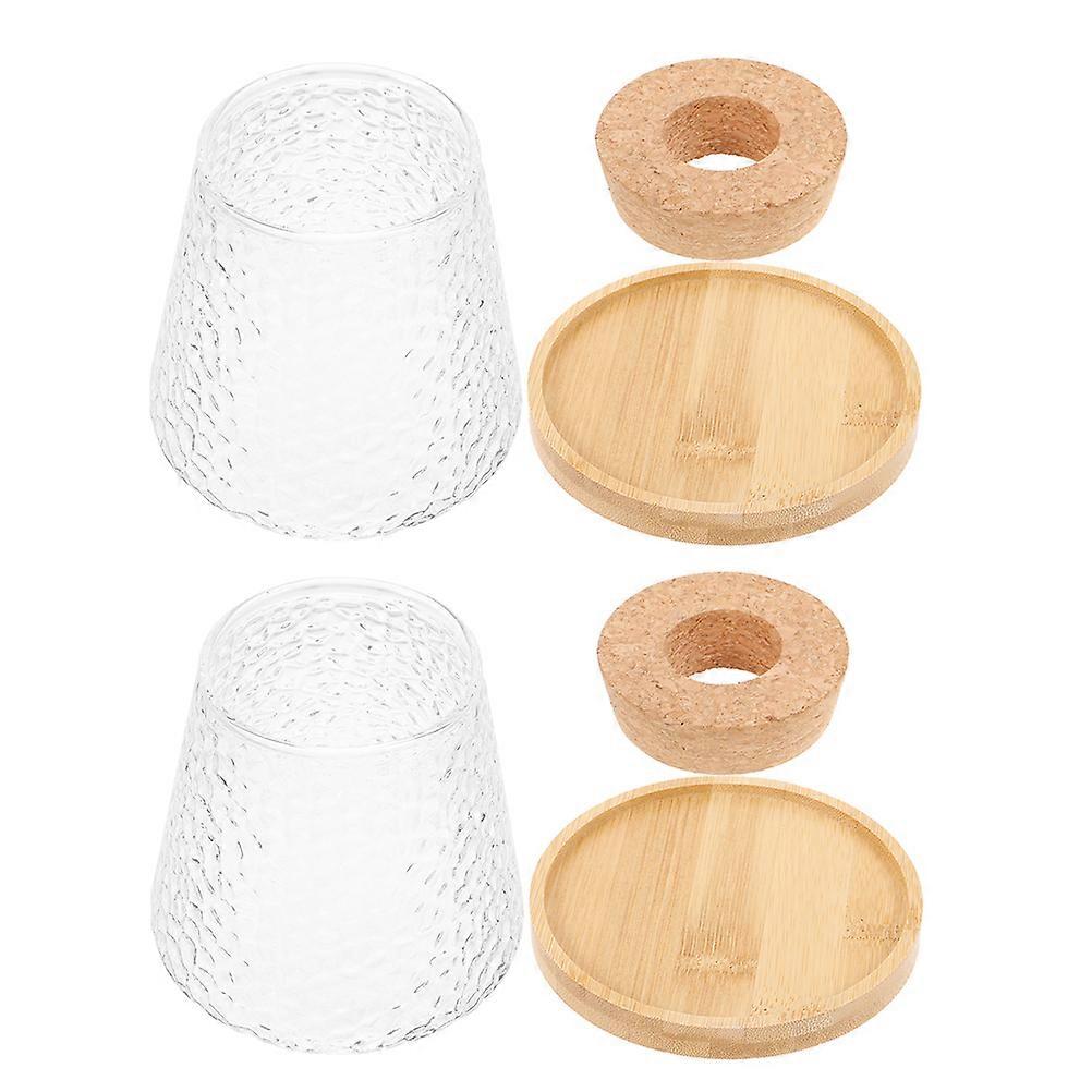 Glass Plant Jar with Wood Lid for Hydroponic Plants propagation 2pcs Clear Vase Small Size Home