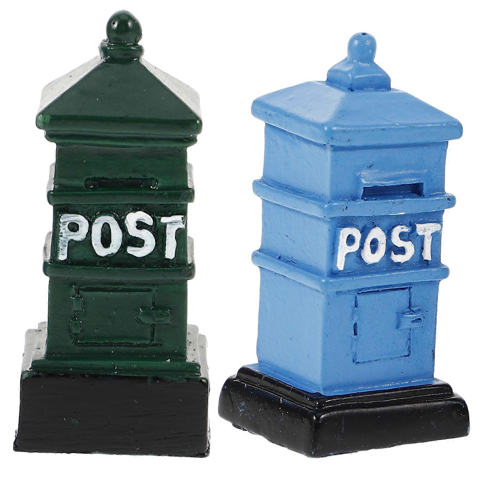 Assorted Color Mini Mailbox Decorative Dollhouse Accessories 2pcs Synthetic Resin Miniature Post Box