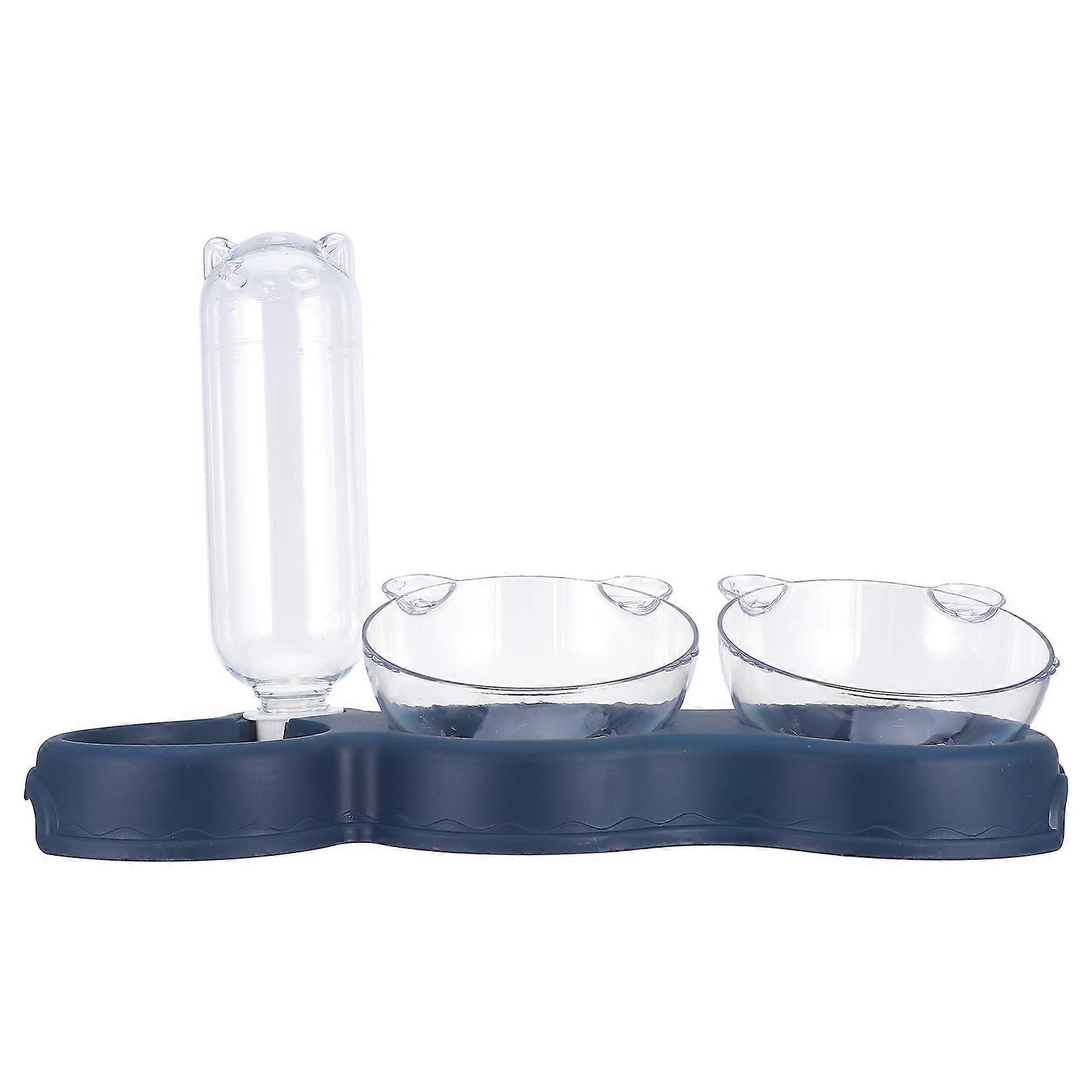Cat Feeding Station Cat Food And Water Bowl Set Square Shape 3-In-1 Design Elevated Bowls And Water Dispenser Abs 1Set