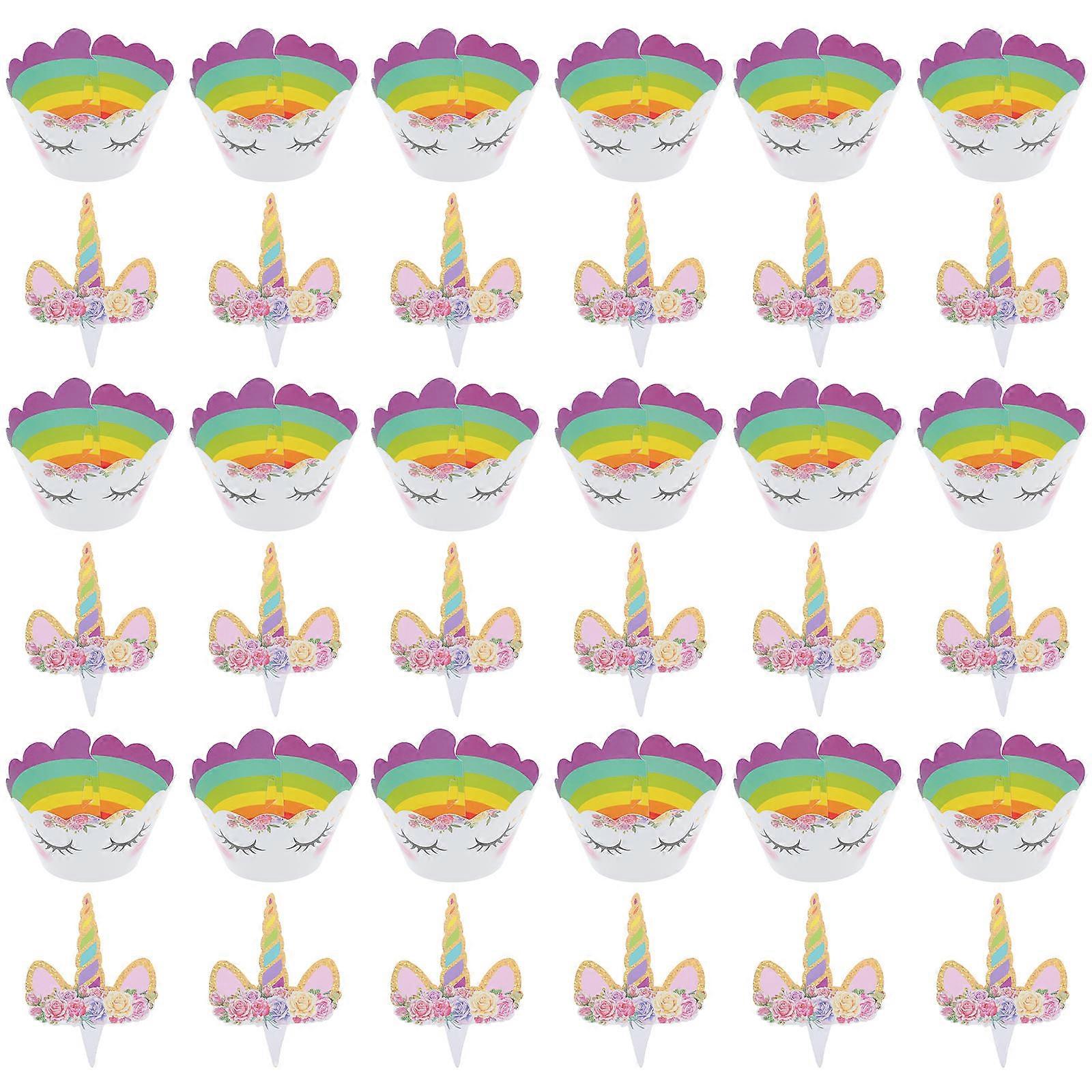 Unicorn Party Cake Topper Assorted Color 21.5x5.7x0.1cm Cake Embellishment 24Pcs