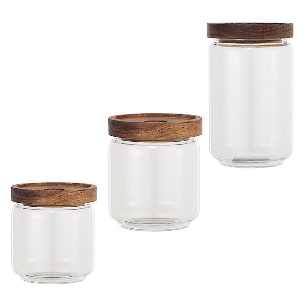 Transparent Glass Storage Jars with Wood Lids for Home Use High Borosilicate 3pcs Containers