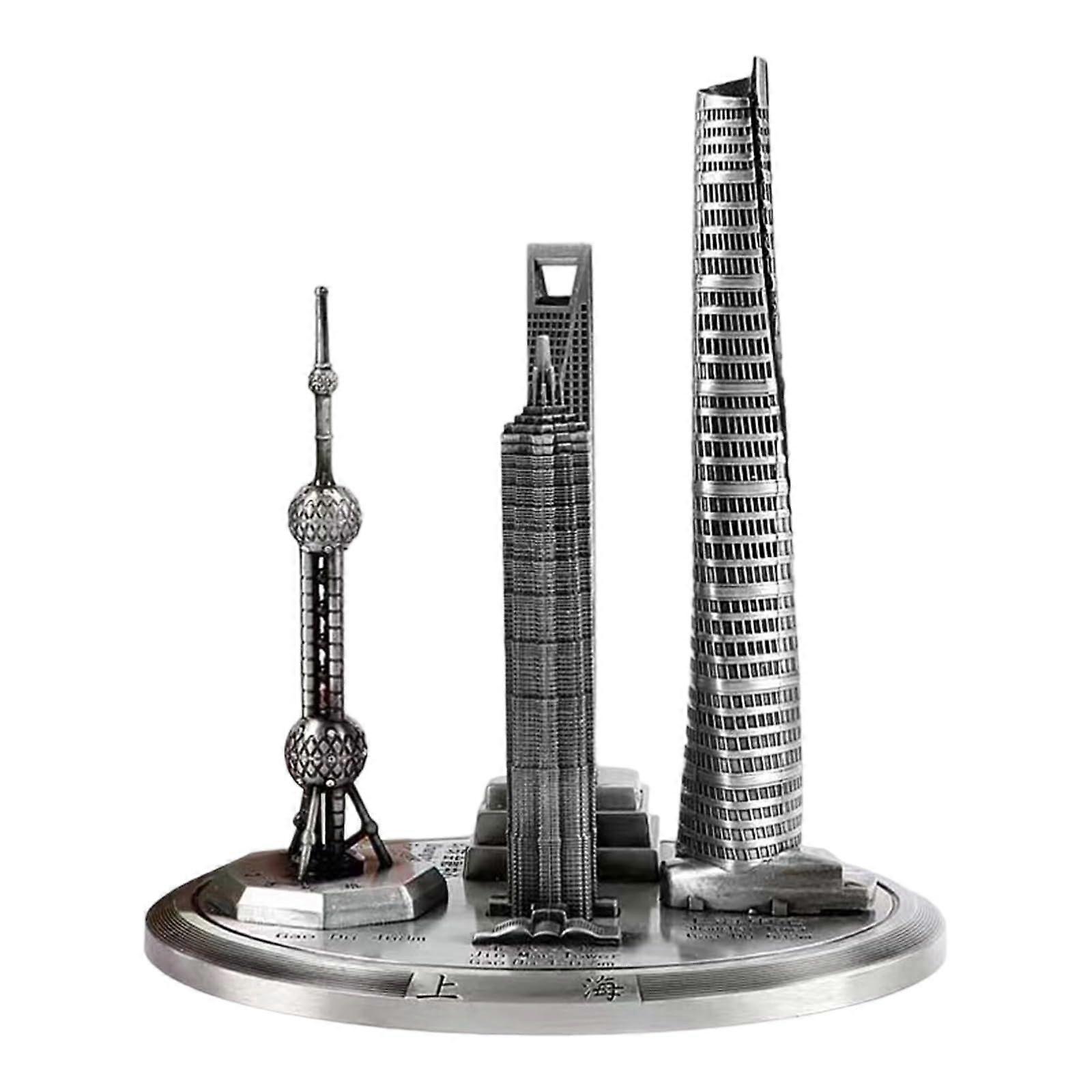 Detailed galvanized Shanghai Oriental Pearl Tower, architectural replicas, alloys, construction for display or collectors, silvergray, 20 cm