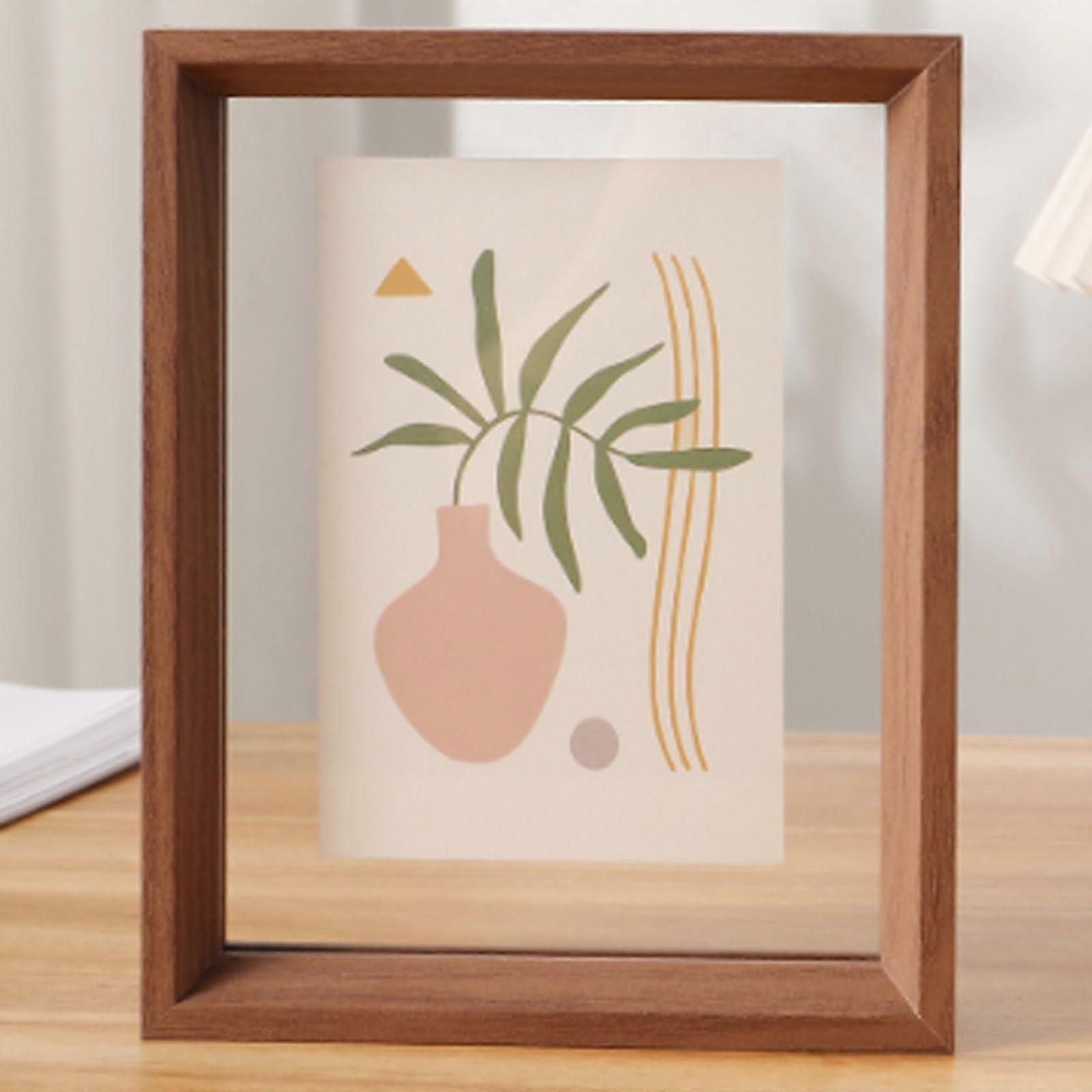 Doublesided Floating Frame, Transparent Photo Frame for Plant Specimens, Walnut Color, A4 Size