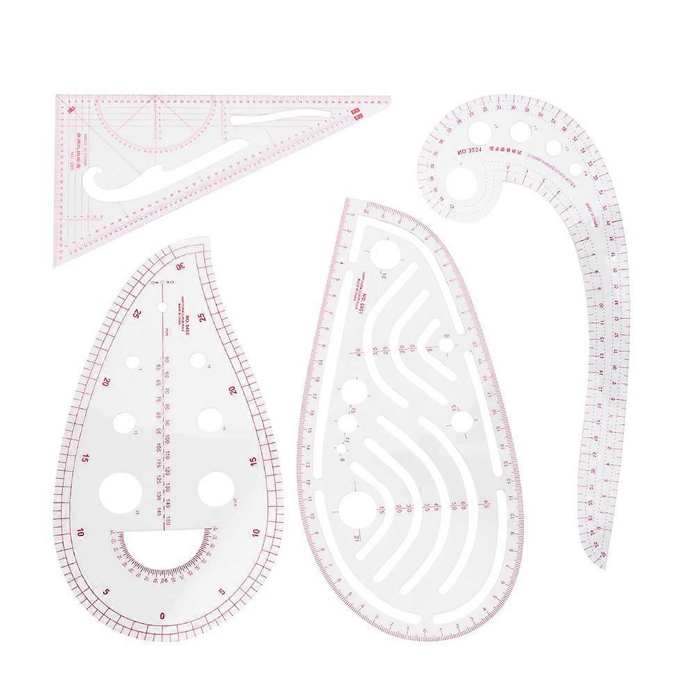4PCs Sewing Ruler Set Curve Rulers Multi Purpose Tailor Tools Lightweight Plastic for Cutting
