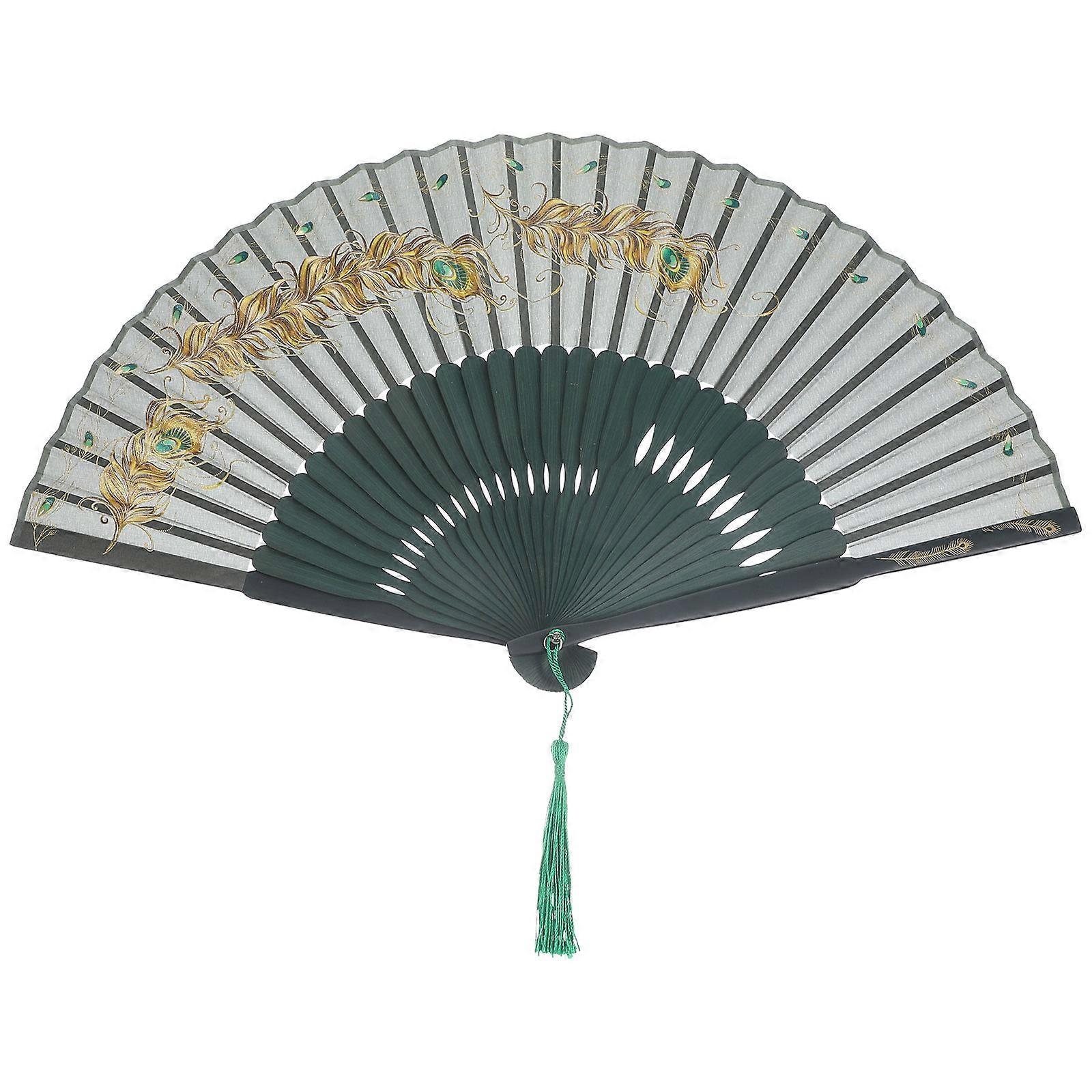 National Style Hand Fan With Peacock Plume Pattern For Artists Photography Parties 1 Set