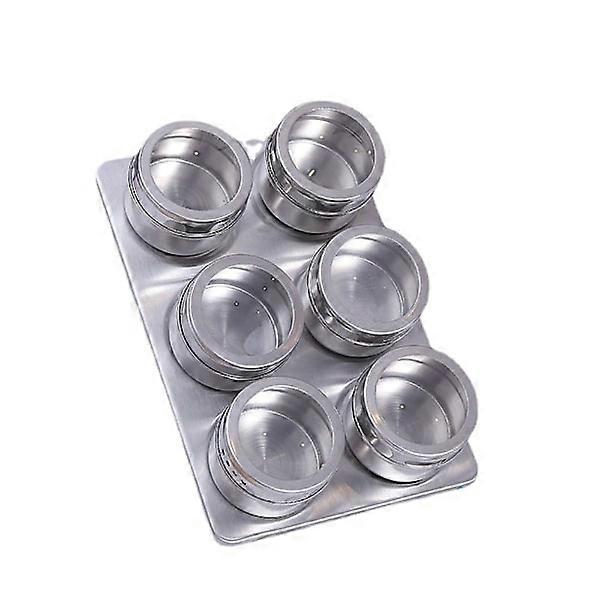 6 stk magnetiske krydderkrukker i rustfritt stål