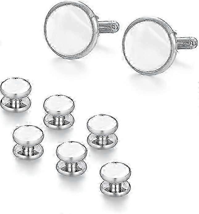 "Kongque - Men's Mother of Pearl Cufflinks and Studs Tuxedo Buttons Set Presentation Box Business Dress Parts for Wedding Party"