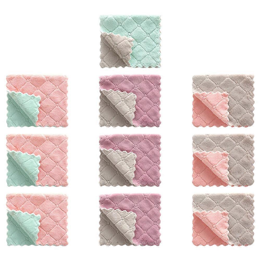 10Pcs Reusable Kitchen Cloths Double-Sided Coral Fleece Cleaning Towel for Households Assorted Color Scratch-Resistant