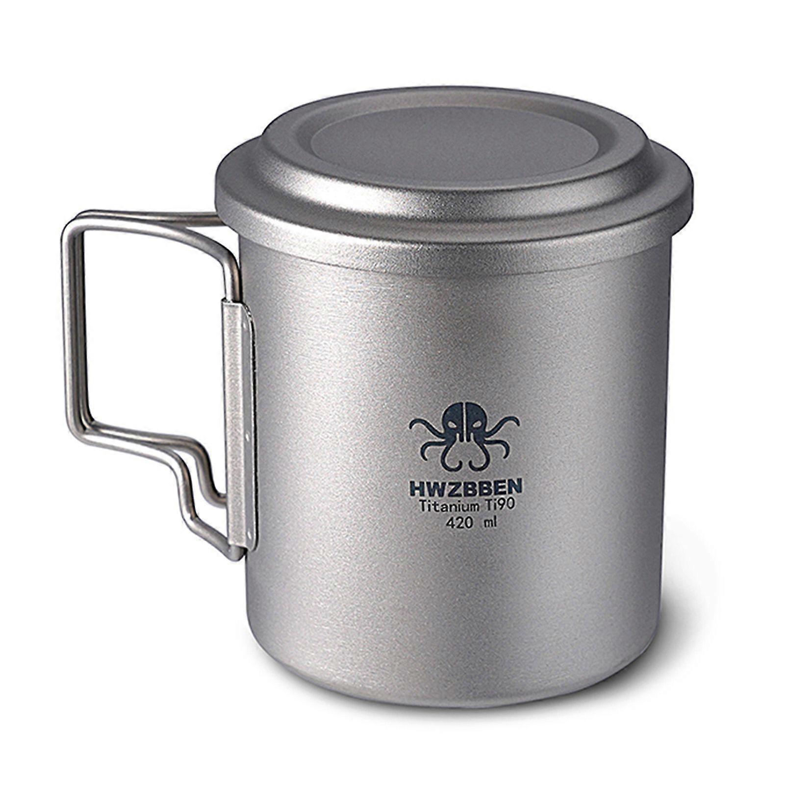 Titanium Tea Cup with Folding Handle Outdoor Camping Tea Maker Mug with Tea Strainer 420ml