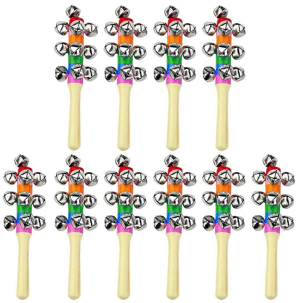 Auditory Awareness Hand Bell For Children 10Pcs Multicolor Wooden And Metal Baby Developmental