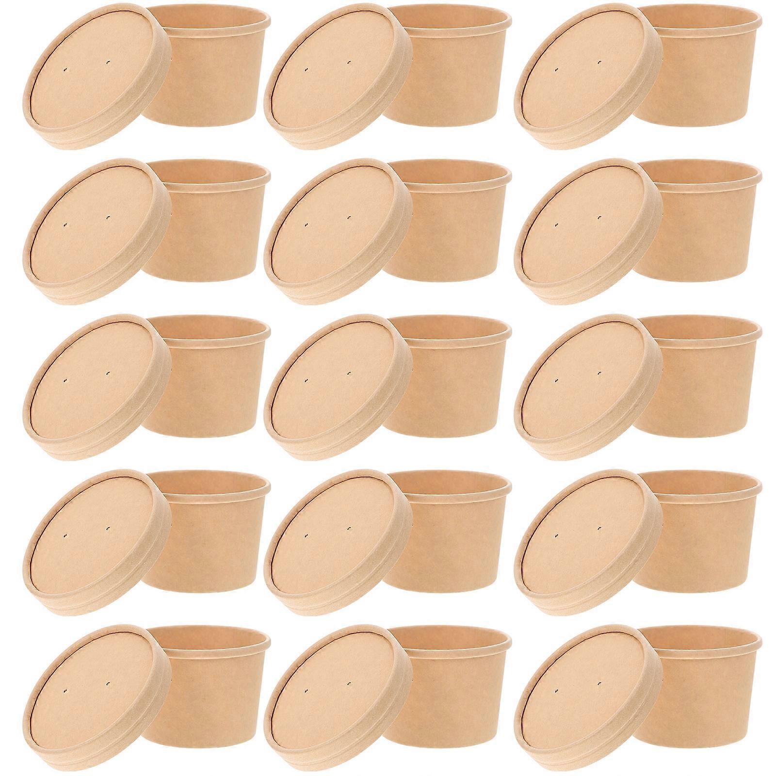 Kraft Paper Bowl with Lid for Storage Made of Waterproof and Moisture Proof Light Brown 20 Pcs