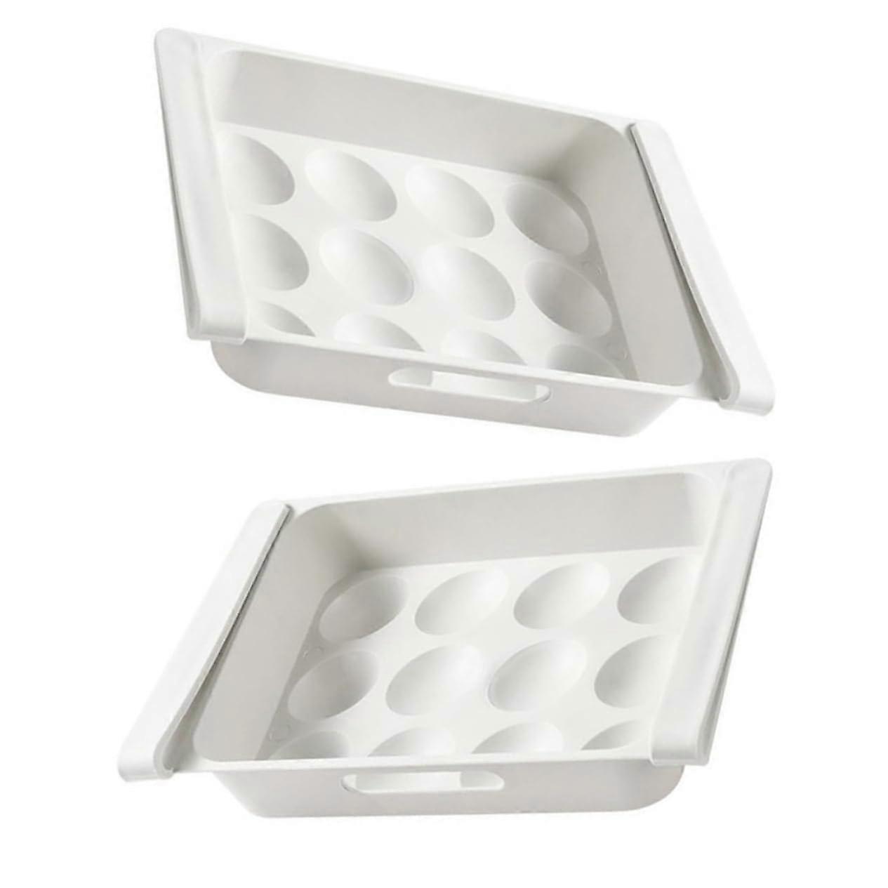 Drawer Storage Boxes Pack of 2 Under Fridge Egg Holder with 12 Grids Plastic Container Organizer for Kitchen Storage