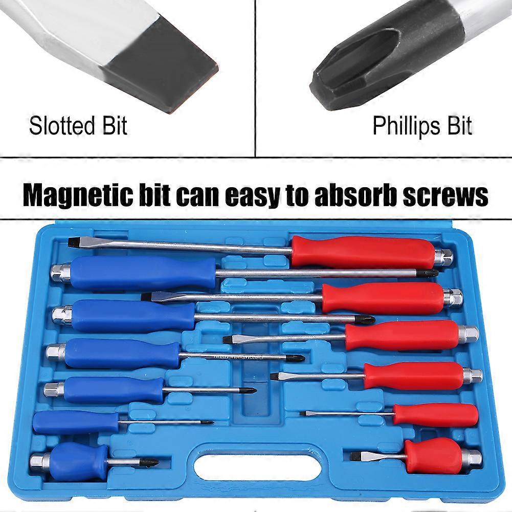 12 Pcs Red & Blue Slotted Phillips Screwdriver Set with Go-Thru Handle