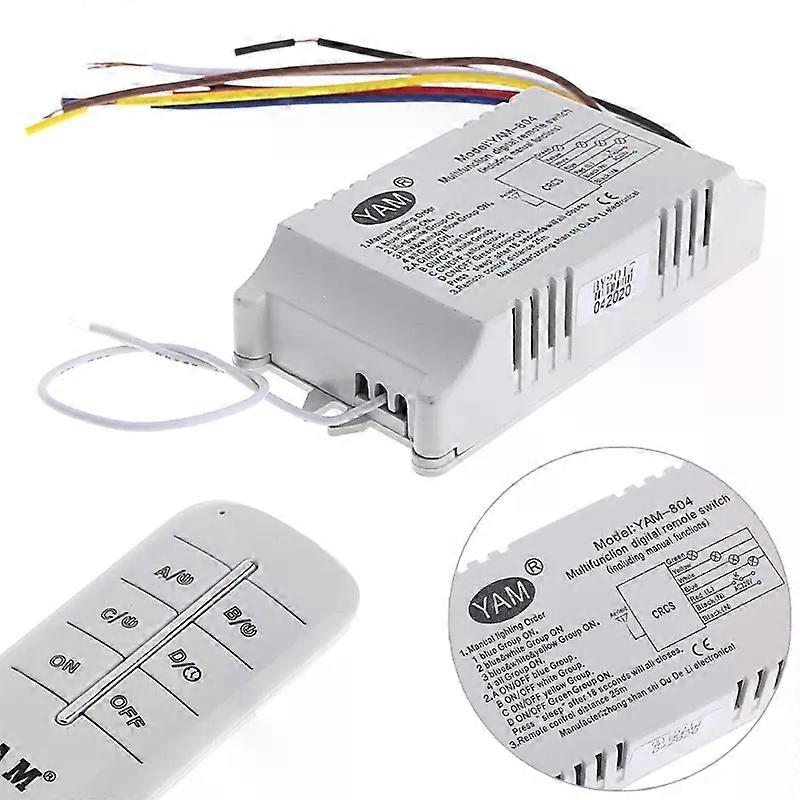 4 Way ON/OFF 220V Wireless Receiver Lamp Light Remote Control Switch