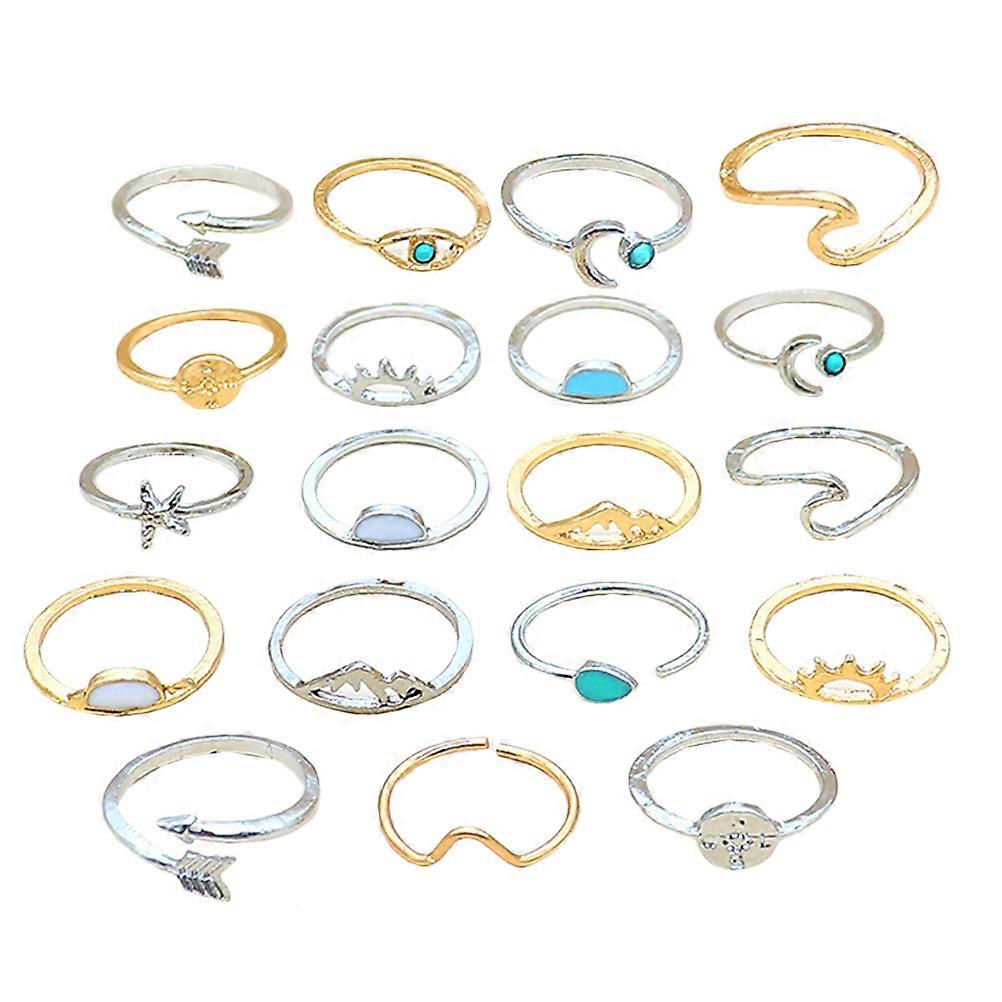 19pcs Vintage Turquoise Ring Set for Women – Stylish Open Finger Jewelry for Teens, Parties & Special Occasions