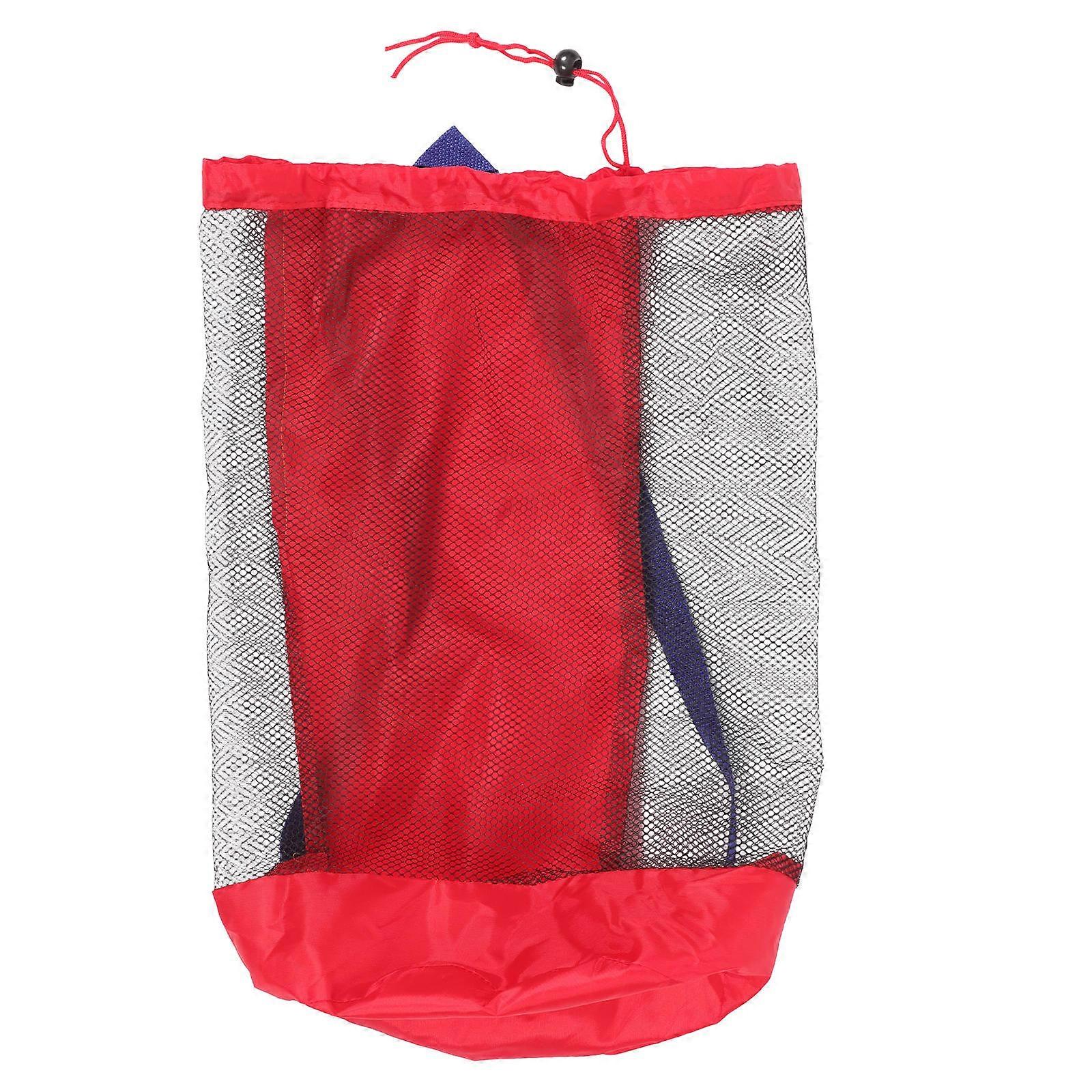 It sounds like you're describing a **mesh beach bag with a drawstring closure**, designed for lightweight, breathable, and spacious storage—perfect