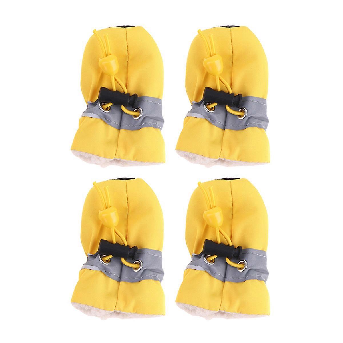 Thick Plush Pet Shoes For Rainy Weather Size 4 Yellow Casual Design With Anti-Skid Feature 4Set