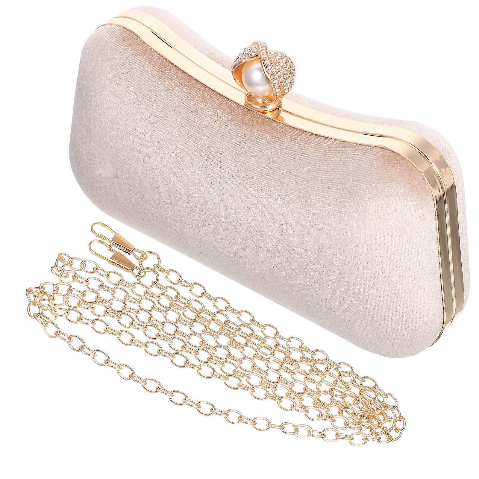 Elegant Pearl Clutch Bag for Women with Polyester Material Beige Color Fits All Styles