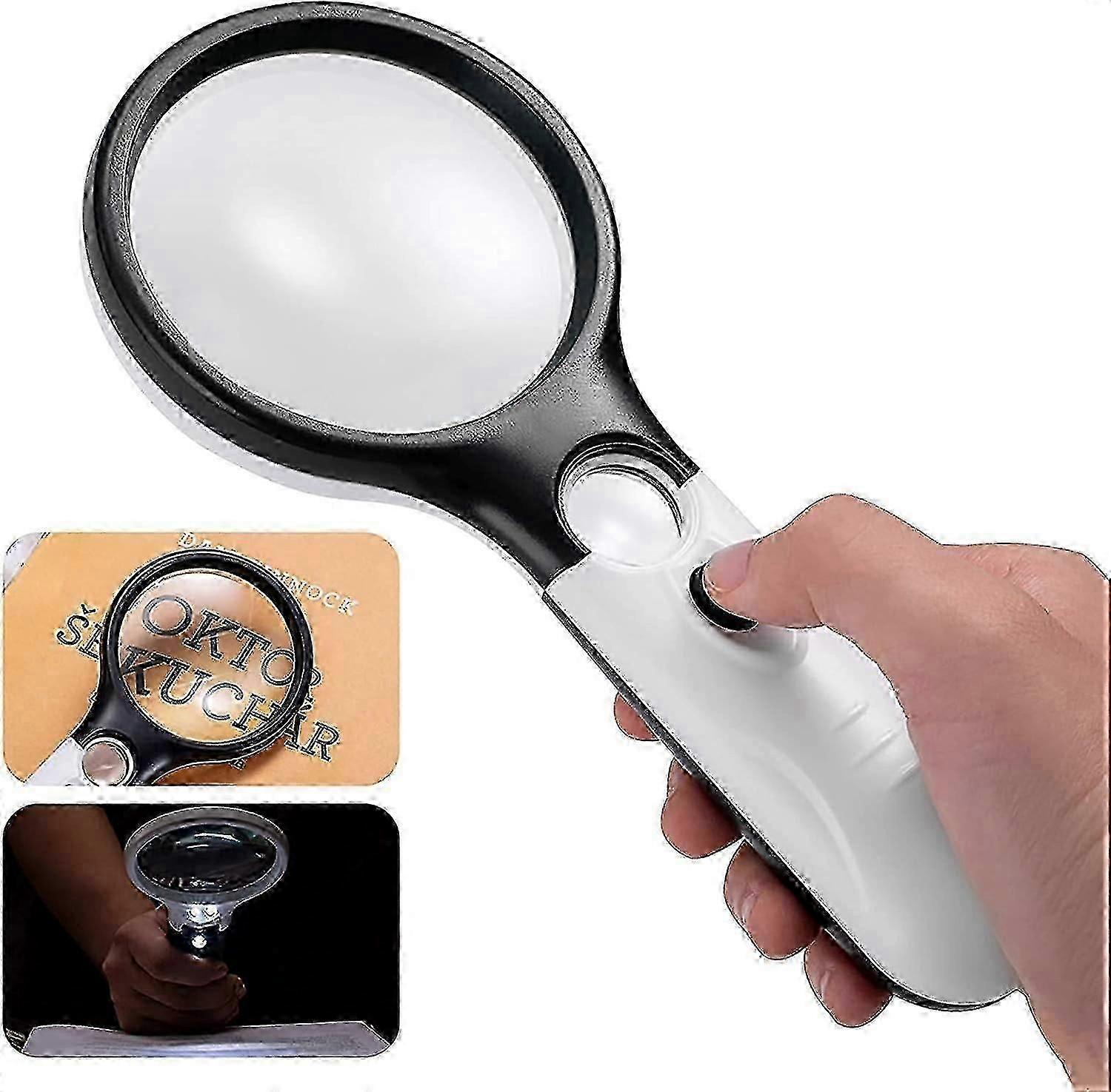 Magnifying Glass with Light, 3X 45X Handheld Large Magnifier, Lightweight LED Illuminated Magnifying Glass