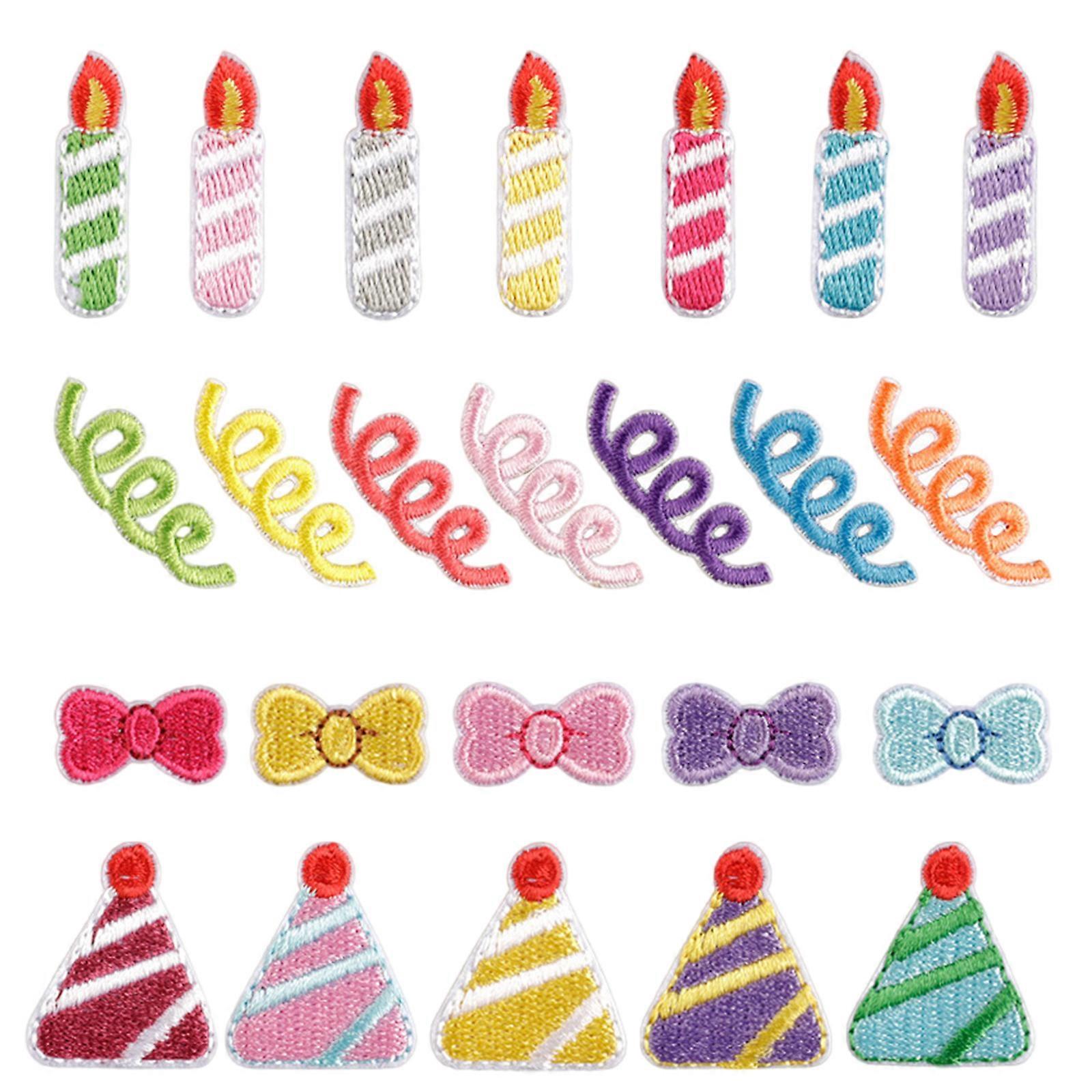 24 Pcs Candle Embroidered Patches Sew on Patches Bows Iron on Patches Applique Patches Telephone Line Sewing Patches Multicolor