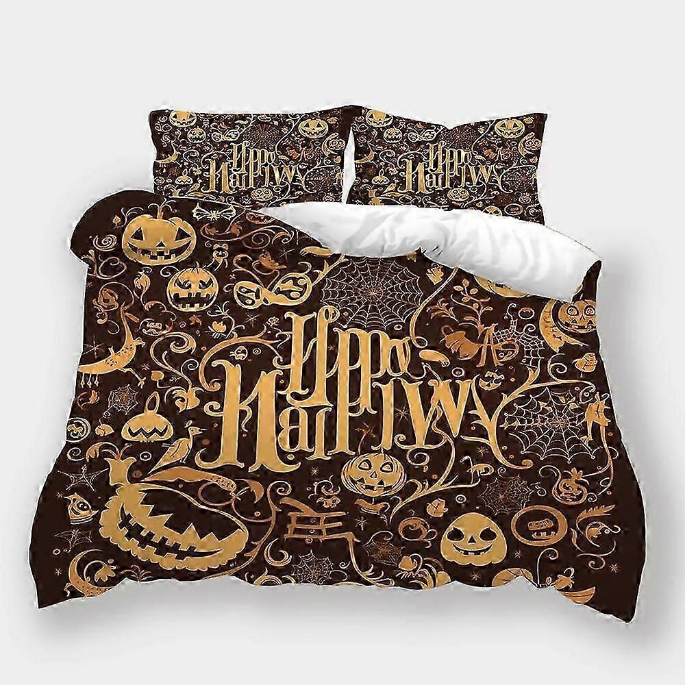 v3821 Lençóis Estilo Halloween Caveira Abóbora 3 Conjunto de Capa de Edredão Capa de Edredom Lençóis para Crianças IU3821