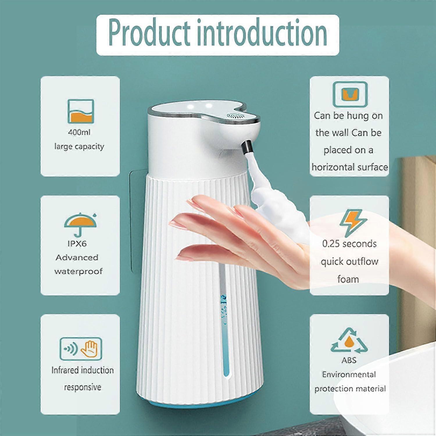Automatic foam soap dispenser with 3 levels of adjustable foam volume, rechargeable and waterproof, suitable for bathroom and kitchen