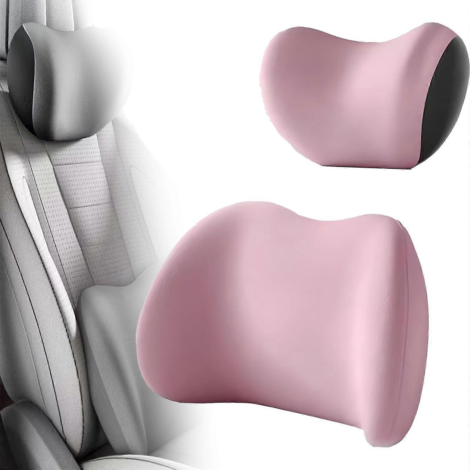 Car Headrest & Lumbar Support Cushion, Ergonomic Memory Foam Neck Pillow and Back Cushion with Adjustable Strap, Pink