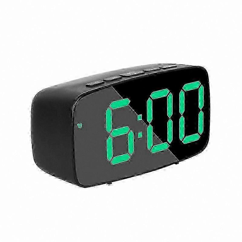 LED Alarm Clock with Mirror Surface, Dual Power Options, Arc-shaped Black Shell, Green Display Light