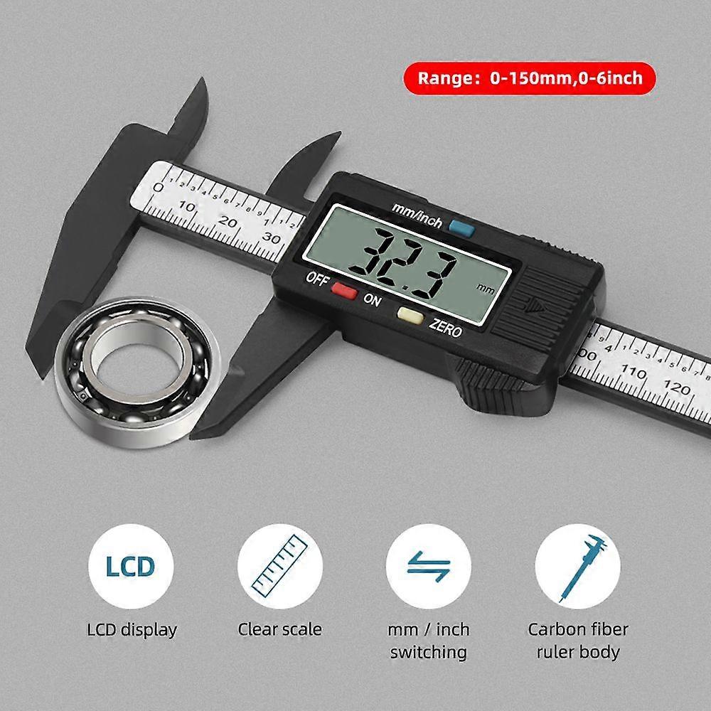 0-6 Inch/ 150mm Electronic Digital Vernier Caliper Carbon Fiber Reinforced Plastic High Precision Slide Caliper LCD Display Measuring Tool (Inch/ Metr