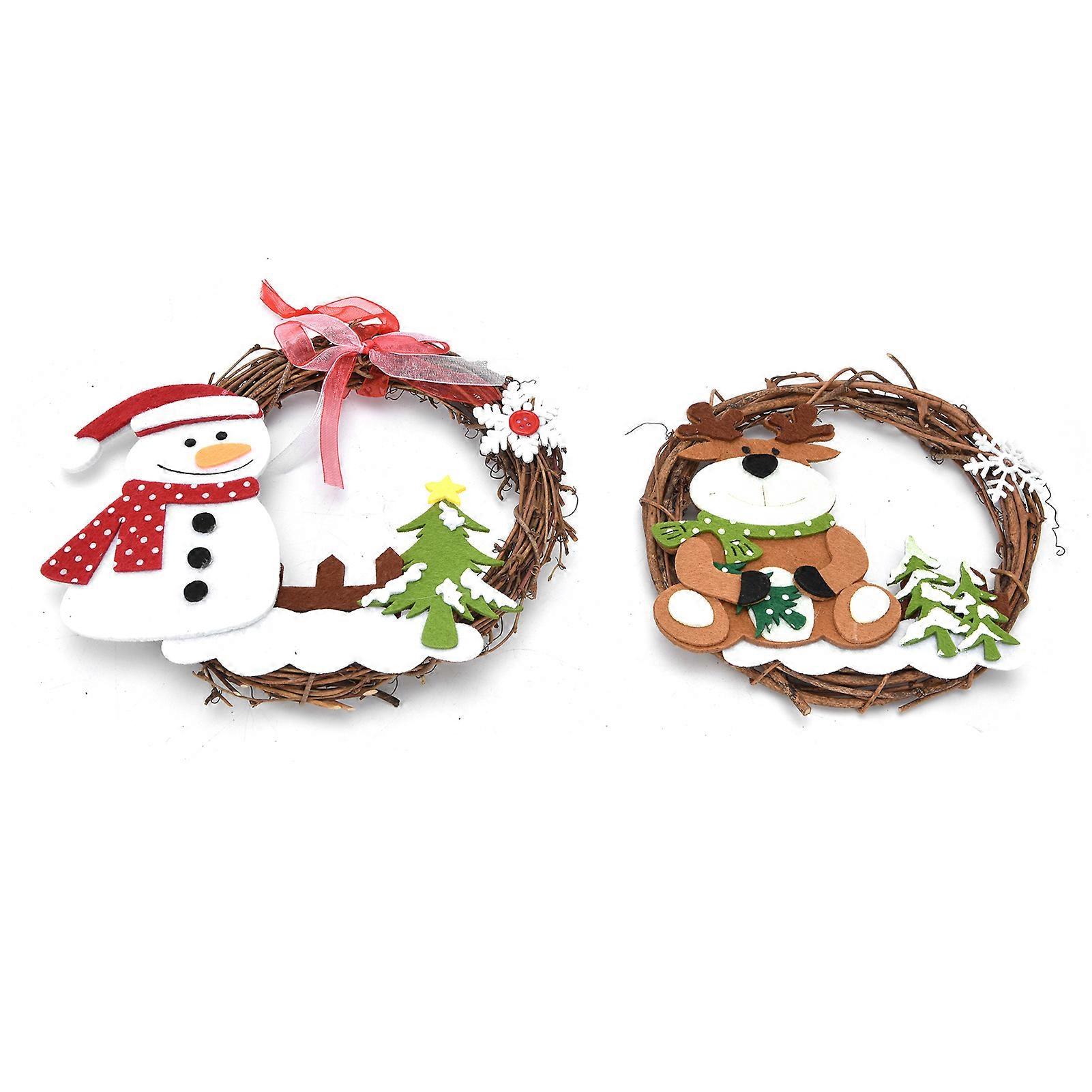GPB Cartoon Pattern Christmas Wreath Cute Snowman Deer Wall Door Hanging Wreath Decoration