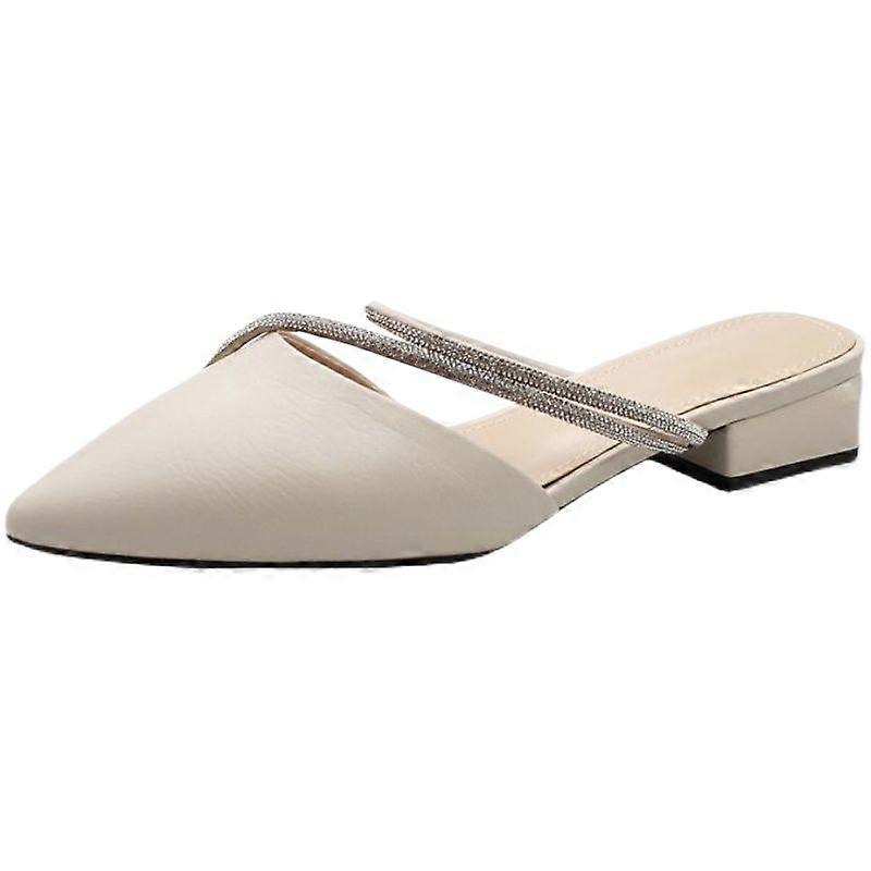 Summer French Elegant Pointed Toe Sandals With Rhinestone Strap Slip On