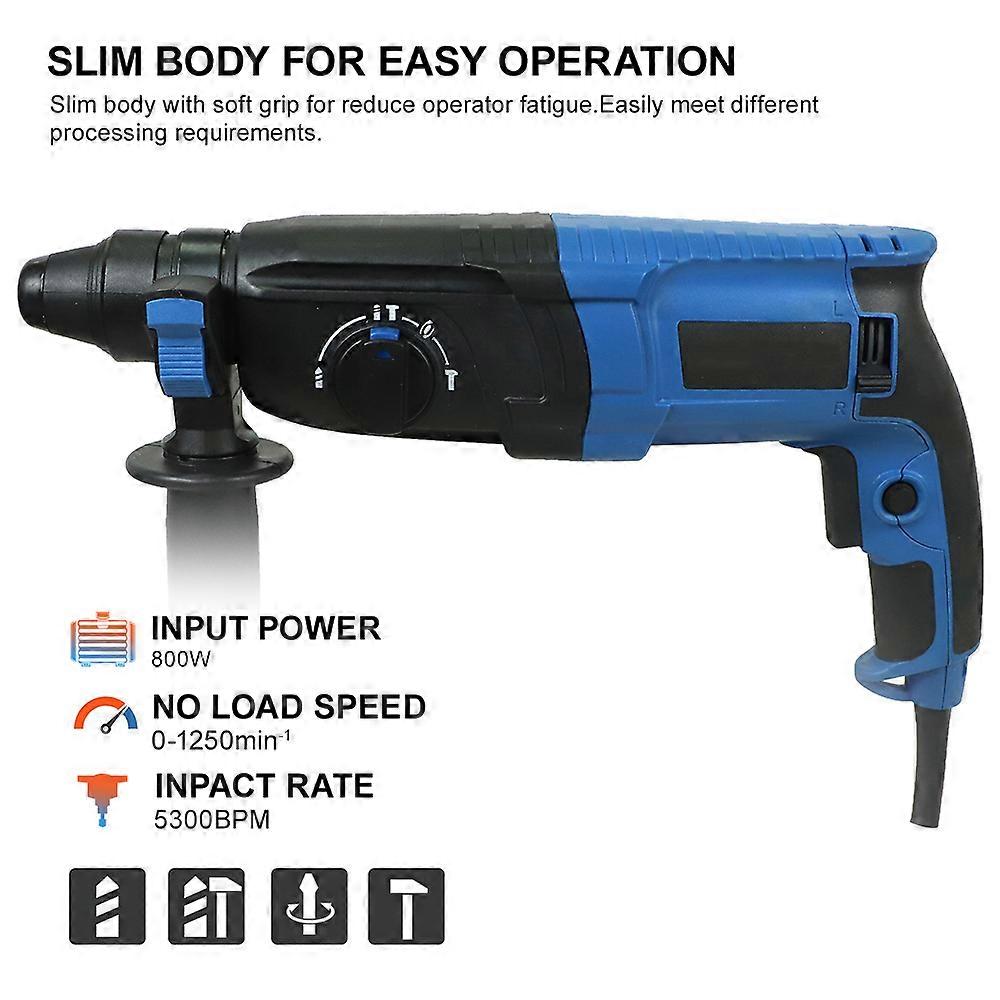 800W Rotary Hammer Drill 4 Modes Variable Speed with 3 Bits