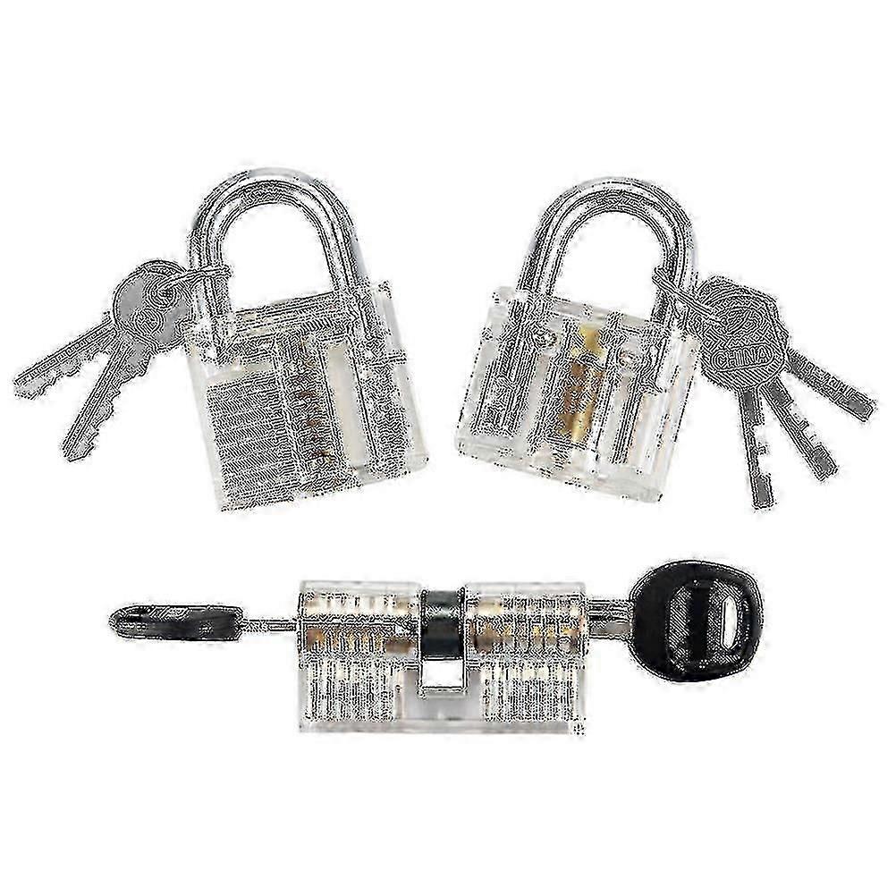 3pcs Practice Lock Set, Transparent Training Crystal Keyed Padlock For For Locksmith Beginner