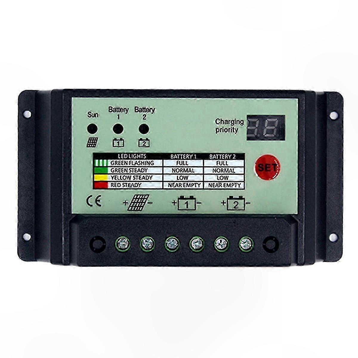 Dual Battery Solar Charge Controller 10A PWM 12V 24V for Power Panel Charger Regulator