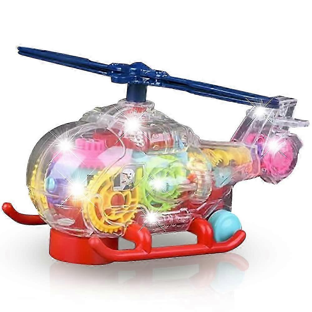 Light Up Transparent Kids Helicopter Toy with Music, LED Effects and Bump-and-Go Functionality, Perfect Gift