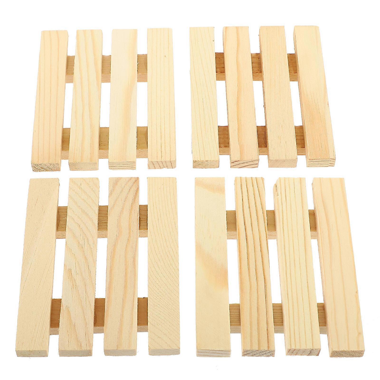 Khaki Wood coasters for Home Use Durable Cup Mats with Practical Design 4 Pieces