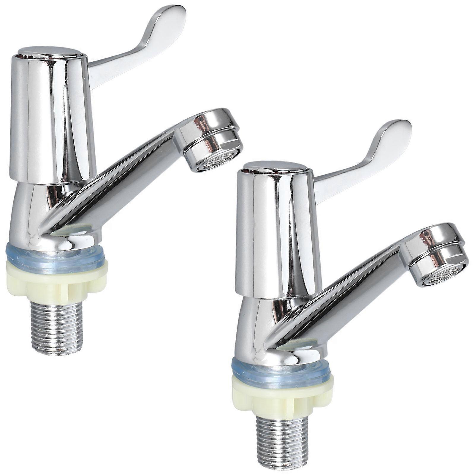 Cold Water Faucet Modern Sink Faucet Bathroom Use Silver Single Handle 1Pair