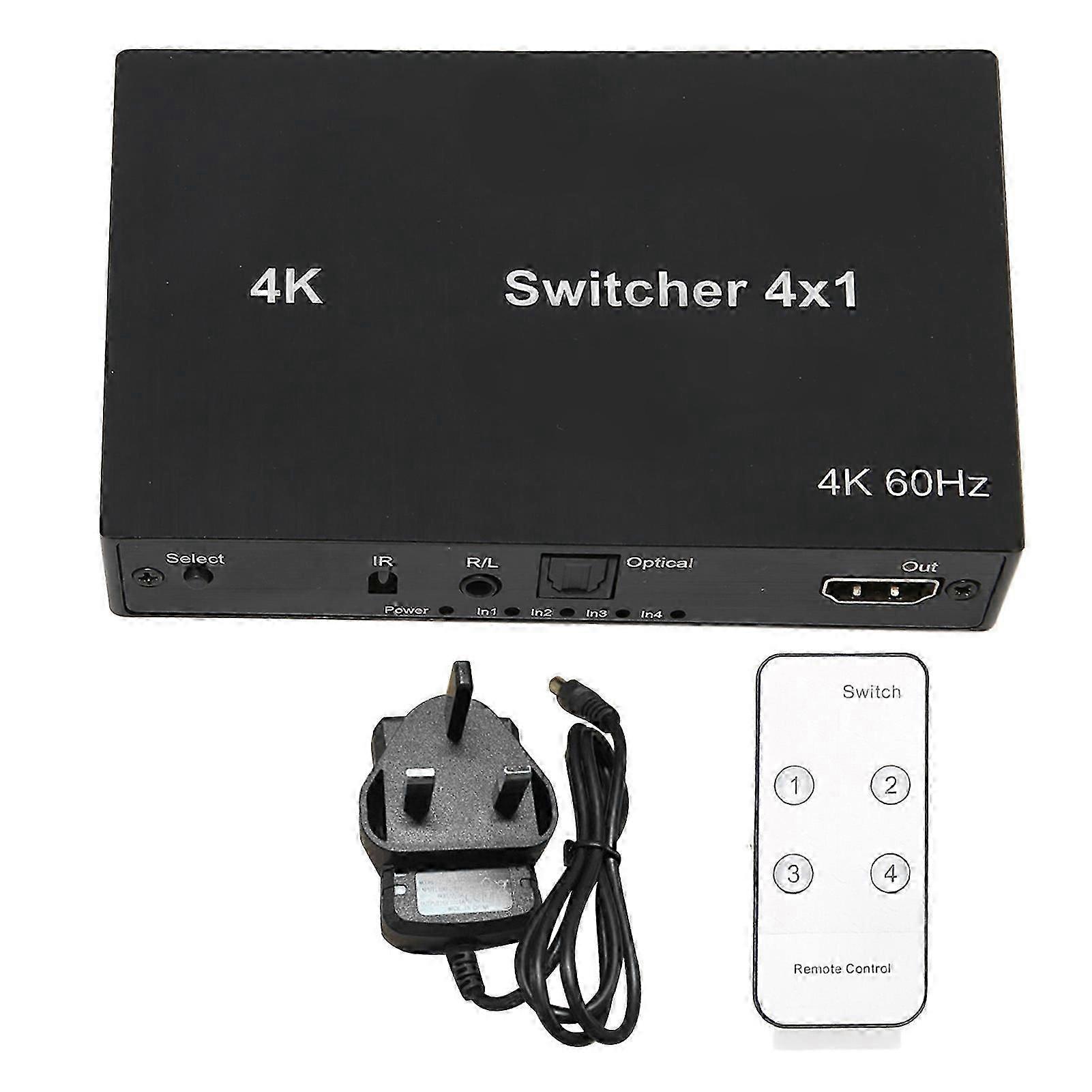 4kx2k Hd Multimedia Interface Switch 4x1 Mouse Keyboard Control Video Switcher Splitter With Ir Remote Control 100240v Plug