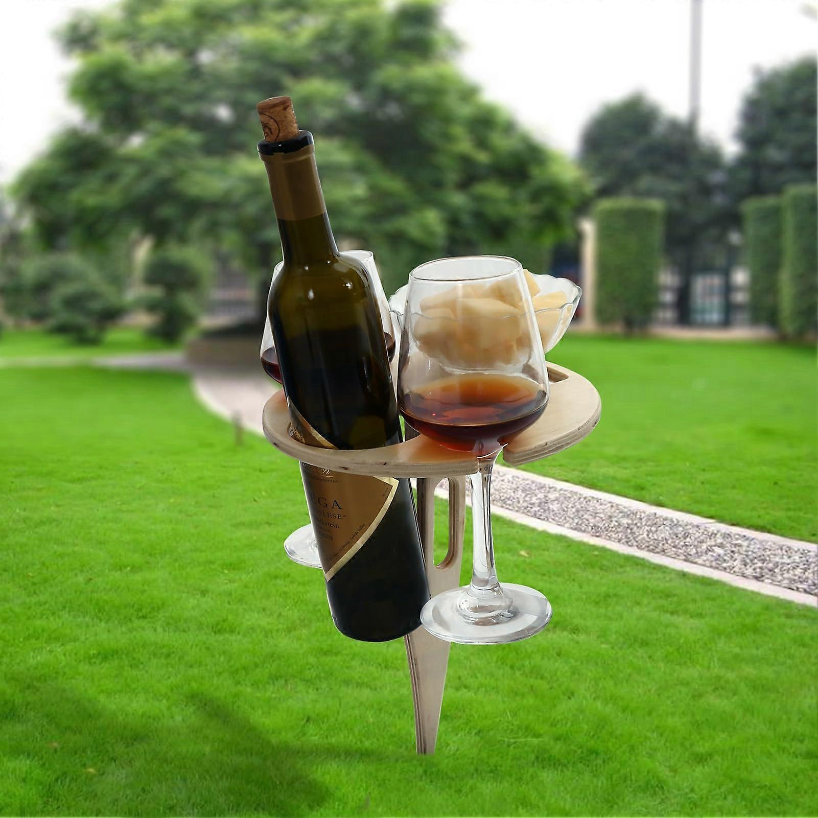 Wooden Wine Table Portable Outdoor Folding With Wine Glass Holder For Beach Backyard Picnic Party