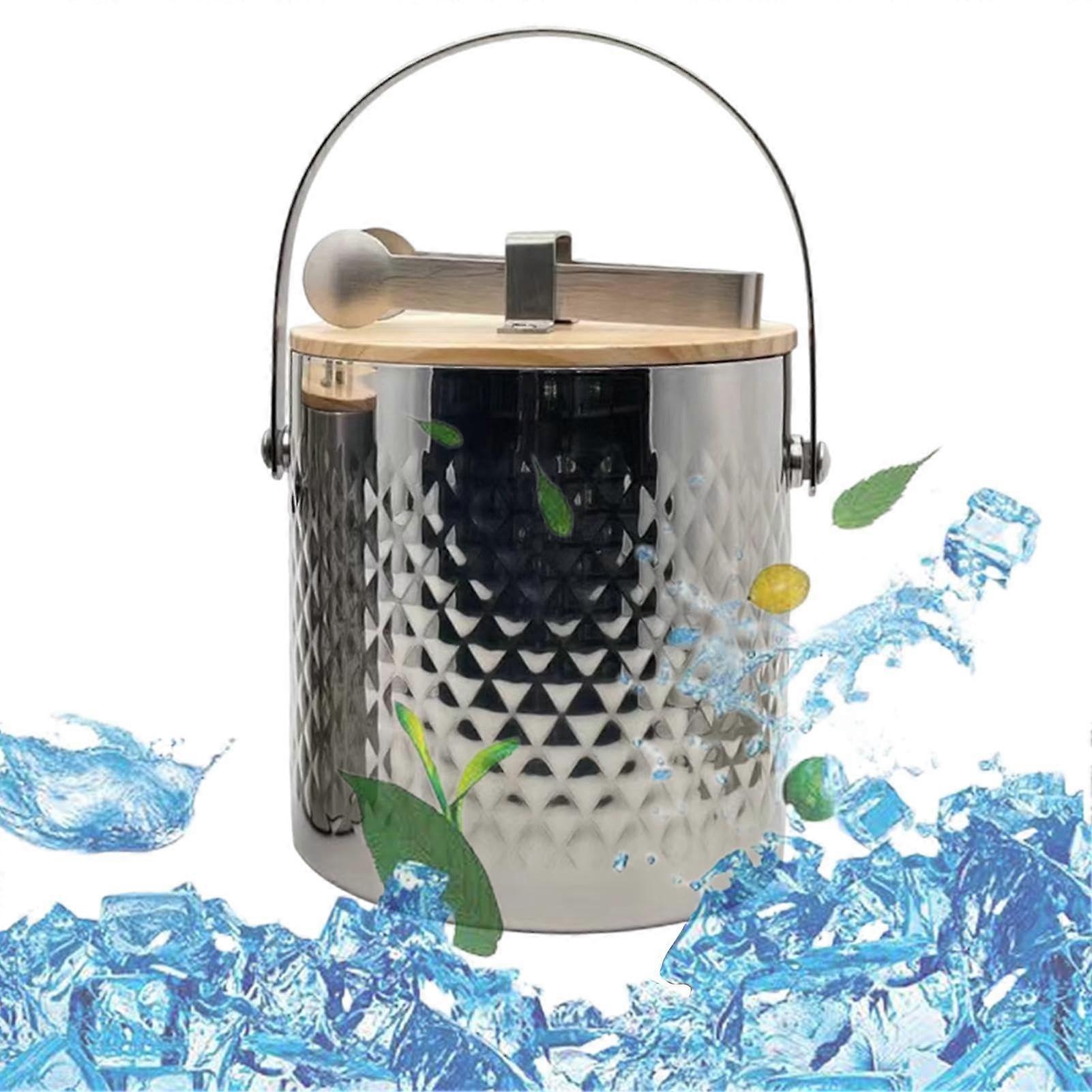 Ice Bucket Stainless Steel With Lid, Handled Bar Ice Bucket For Indoor Outdoor Use, Keeps Ice For Beer Champagne Whisky