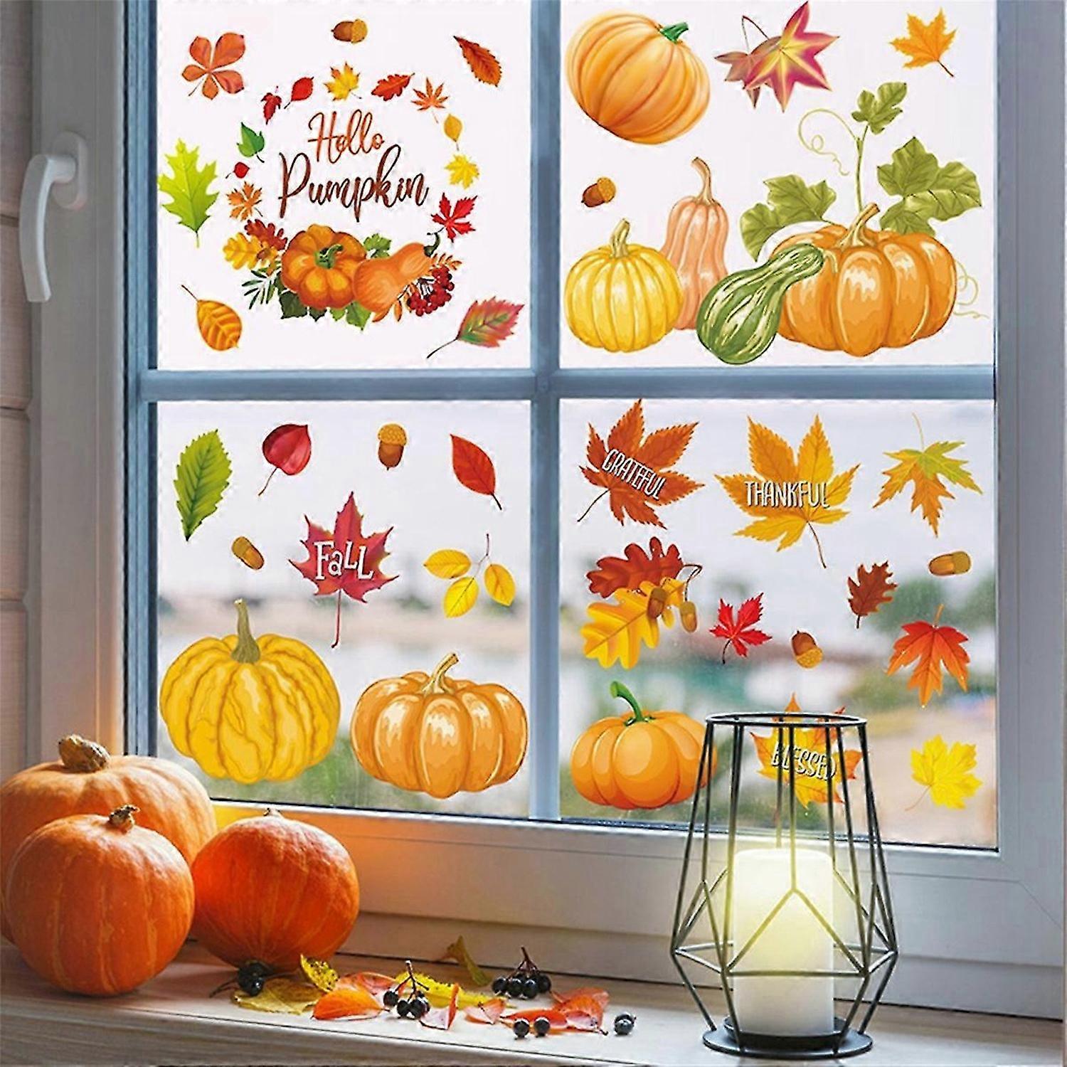 Fall Pumpkin Maple Leaf Window Stickers Thanksgiving Glass Decoration